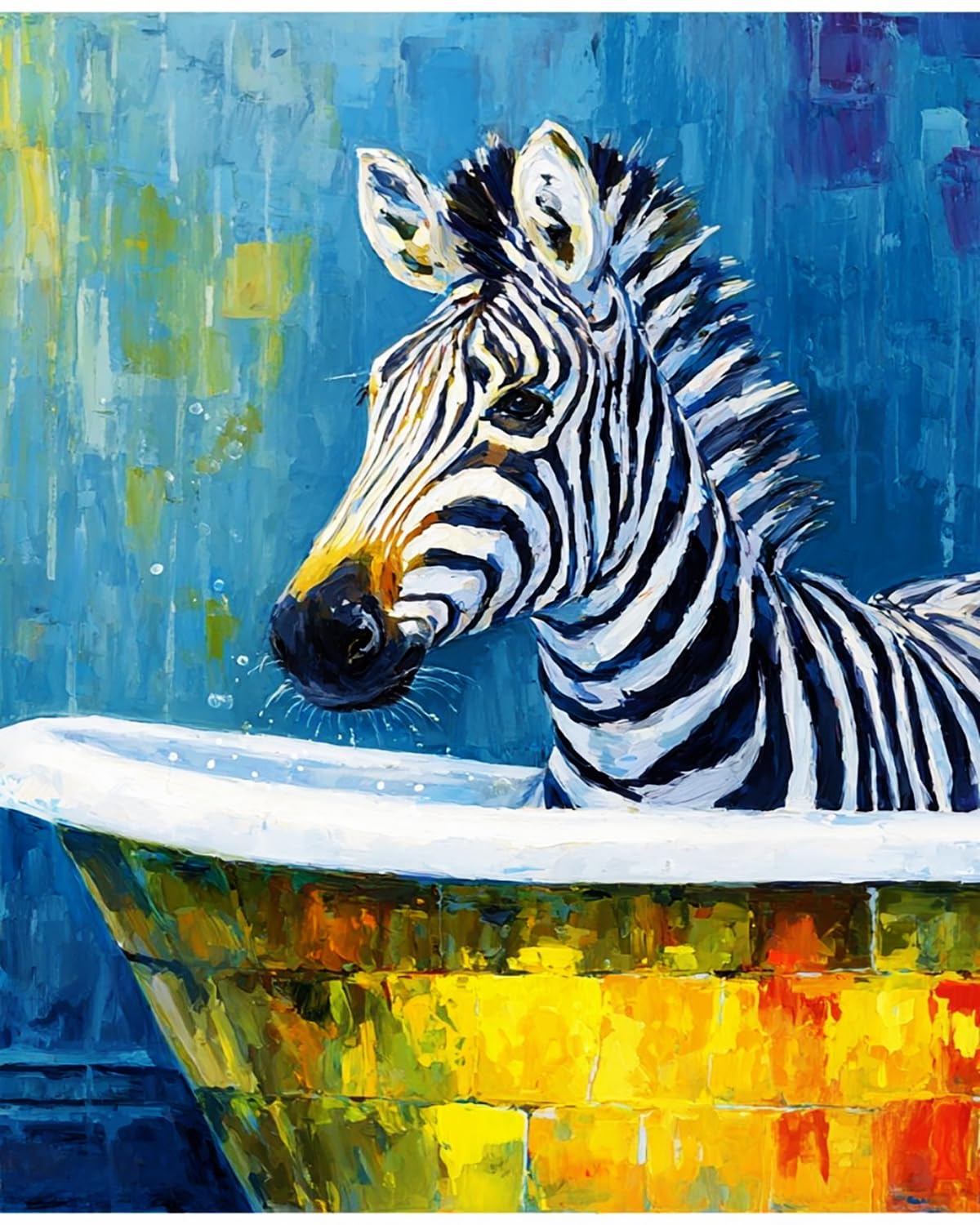 Liubaishi Multicolour Paint By Numbers Kit For Adults, Zebra Bath Fun, 40X50 Cm Acrylic Canvas Painting Set