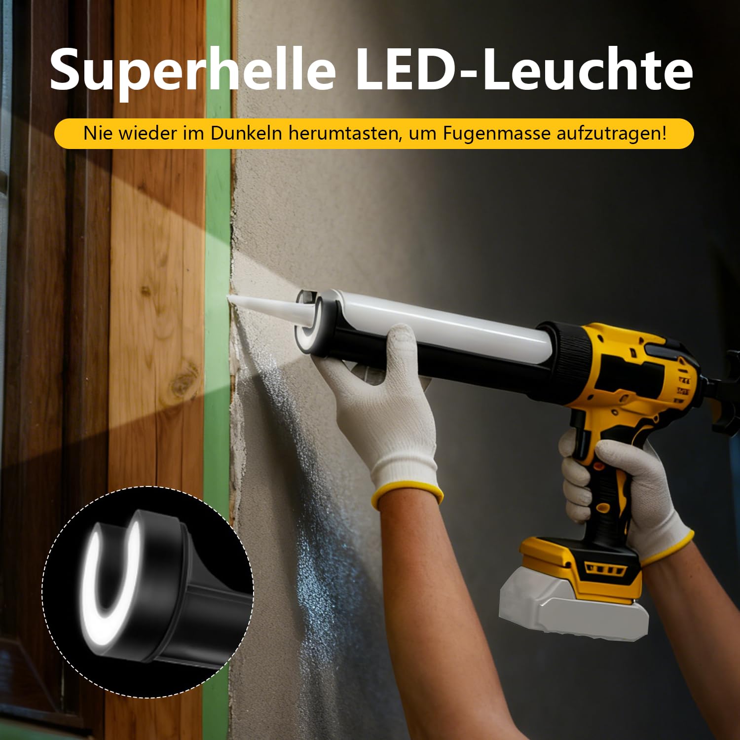 Akku Kartuschenpresse Kompatibel mit Dewalt Akku 20V, Elektrische Kartuschenpistole mit LED-Licht und Einstellbaren Geschwindigkeiten, Silikonpistole Akku für 300ml Kartuschen(Ohne Akku)