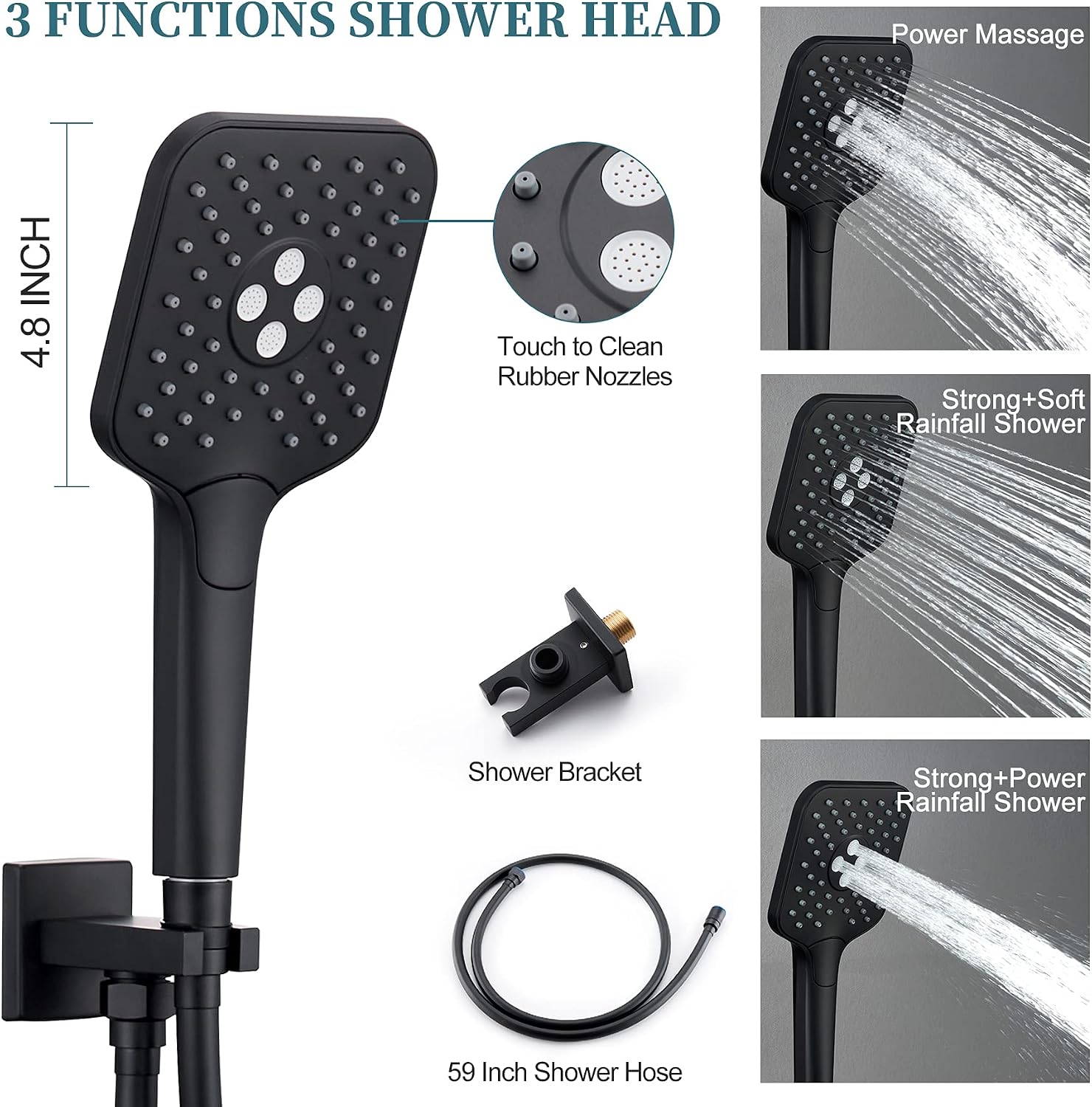 Best Deal Cheap 🛒 Matte Black Shower System, 10 Inches Bathroom Luxury Rain Shower Head with 3 Settings Handheld Shower Combo Set, Wall Mounted Rainfall Shower Head System,Shower Faucet set with Valve and trim