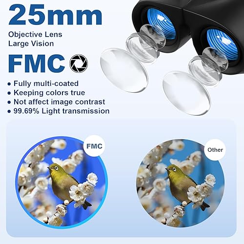 Miniatura 2 de TOOUP Binoculares compactos de 12 x 25 para adultos y niños, prismáticos de alta potencia con visión clara de poca luz y ocular grande, binoculares