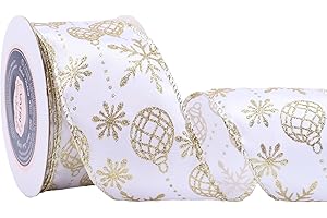 Continuous Gold and White Christmas Bell and Snowflake Ribbon