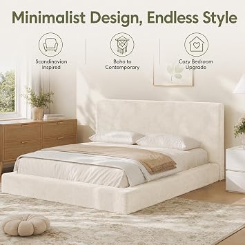 Anwick Cloud Upholstered Queen Bed Frame with Headboard,Minimalist Design Boneless Platform Bedframe,9 Inch Foam Cushioned Marshmallow Floor Bed Frame,No Box Spring Needed, Easy Assembly