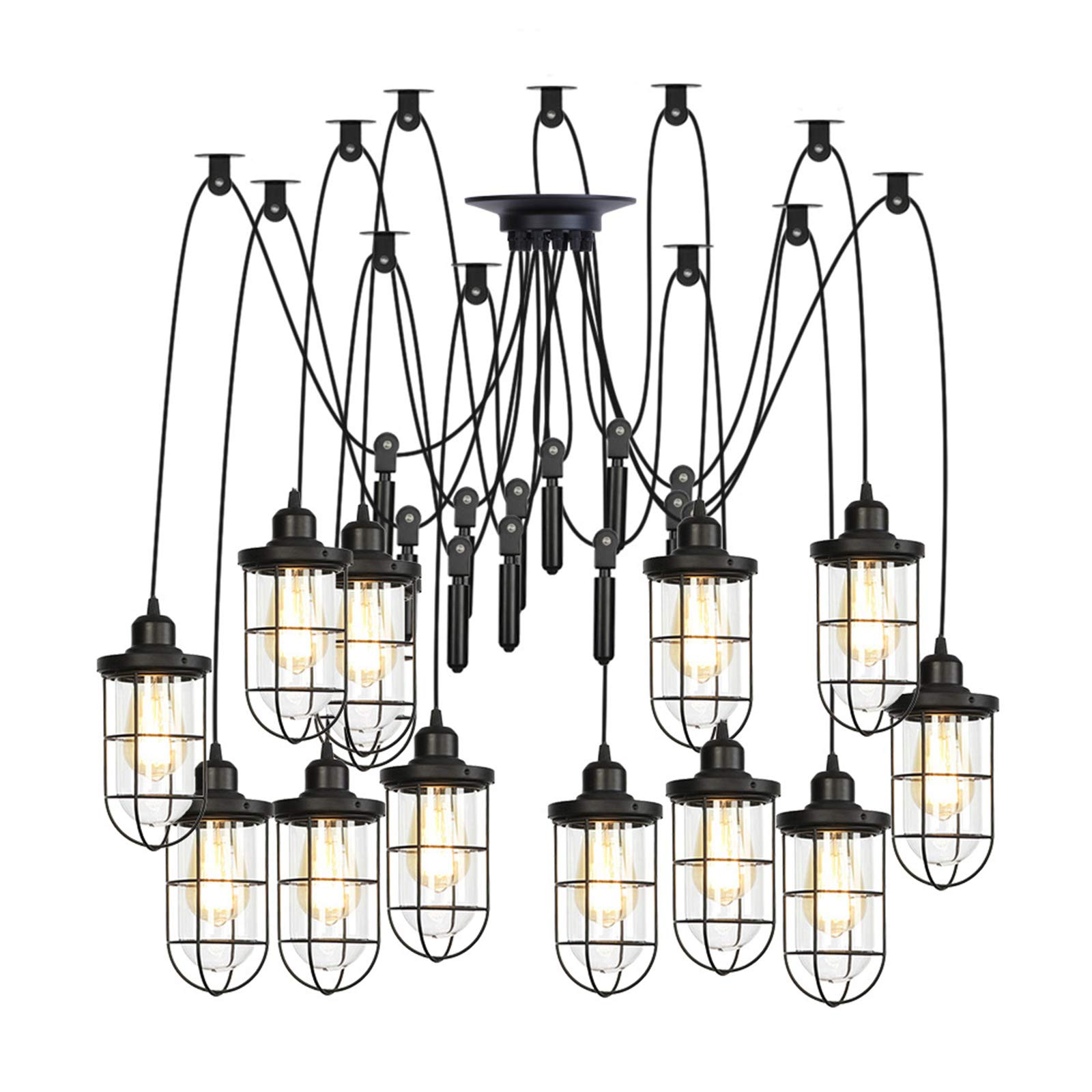 Lampe suspendue pour salle à manger et cuisine style loft avec grands câbles