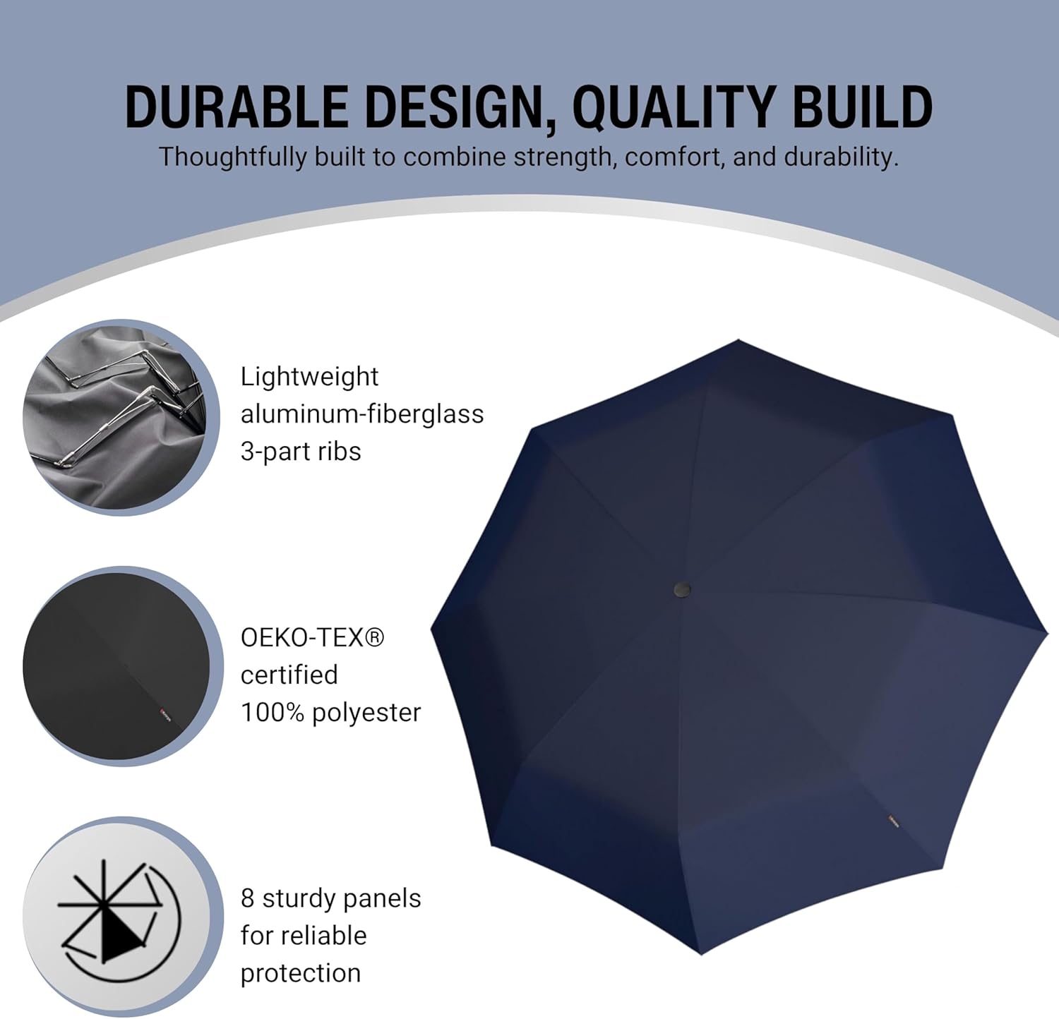 Knirps T.260 Medium Automatic Open Close Rain Umbrella with Curved Handle and Carrying Case - Compact Windproof Travel Umbrellas for Adults, 97cm Diamteter