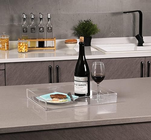 Miniatura 17 de Sooyee Bandeja para servir con asas, bandeja decorativa de 16 x 12 pulgadas, bandeja de mesa auxiliar, bandeja acrílica para desayuno, té, comida