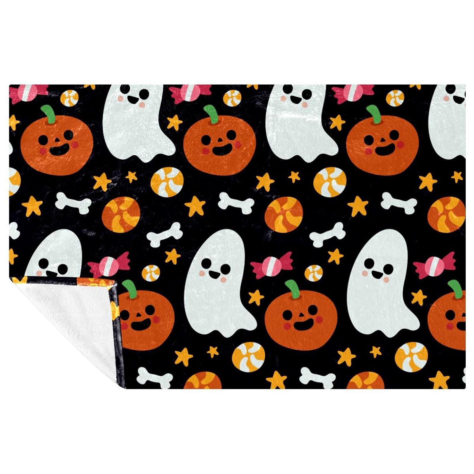Couverture canapé anti-froid 150x100 plaid chaud doux citrouille Halloween