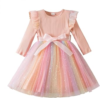 NNJXD Baby Girl Flower Embroidery Tulle Long Sleeve Dress Elegant Toddler Birthday Party Dresses