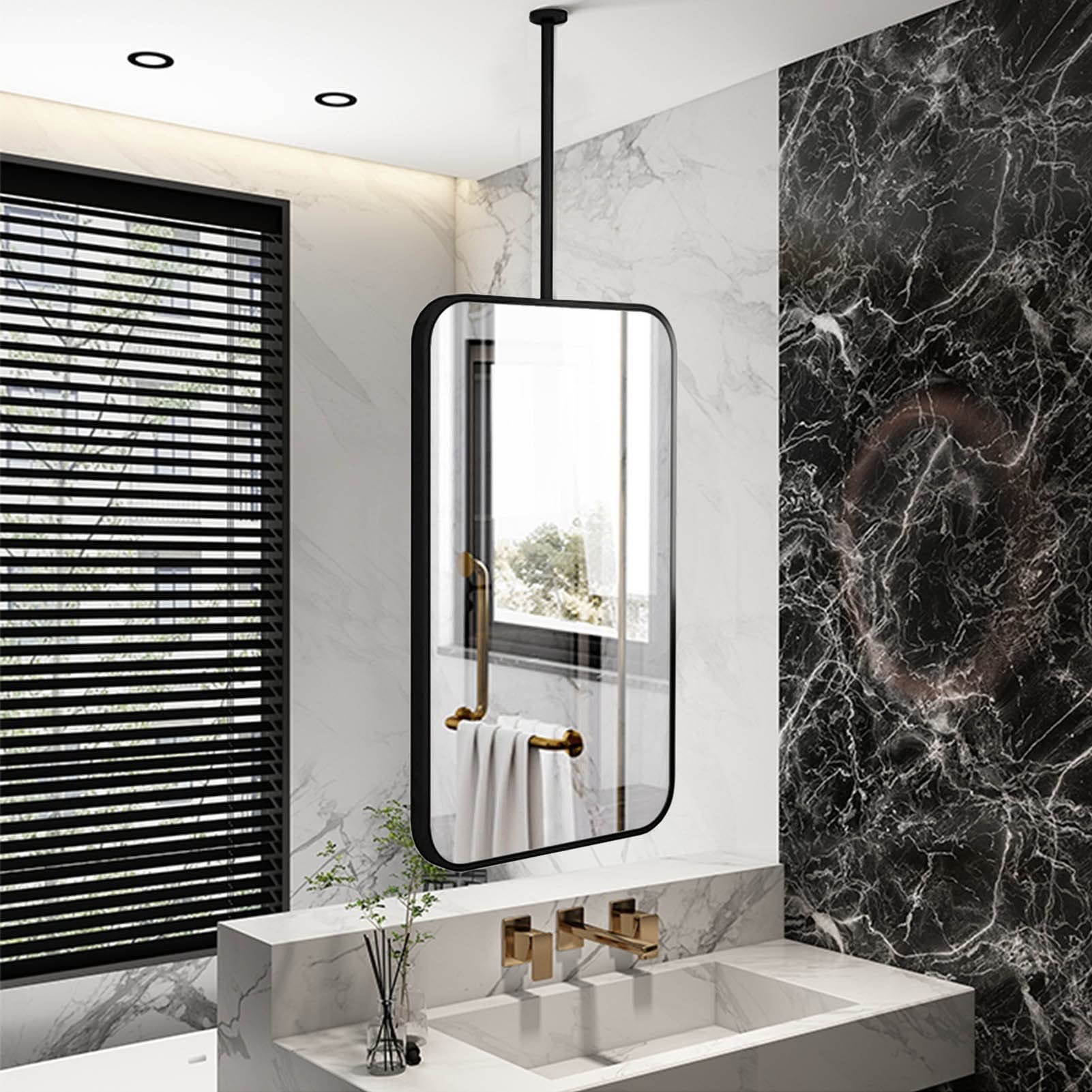 ブラックスクエアミラー、長方形ウォールミラー天井吊り下げロッド付きホームまたはホテルのバスルームバニティミラー、壁用装飾ミラー  (サ（Amazon.co.jp: ブラックスクエアミラー、長方形ウォールミラーホームまたはホテルのバスルームバニティミラー、天井吊り下げ ...