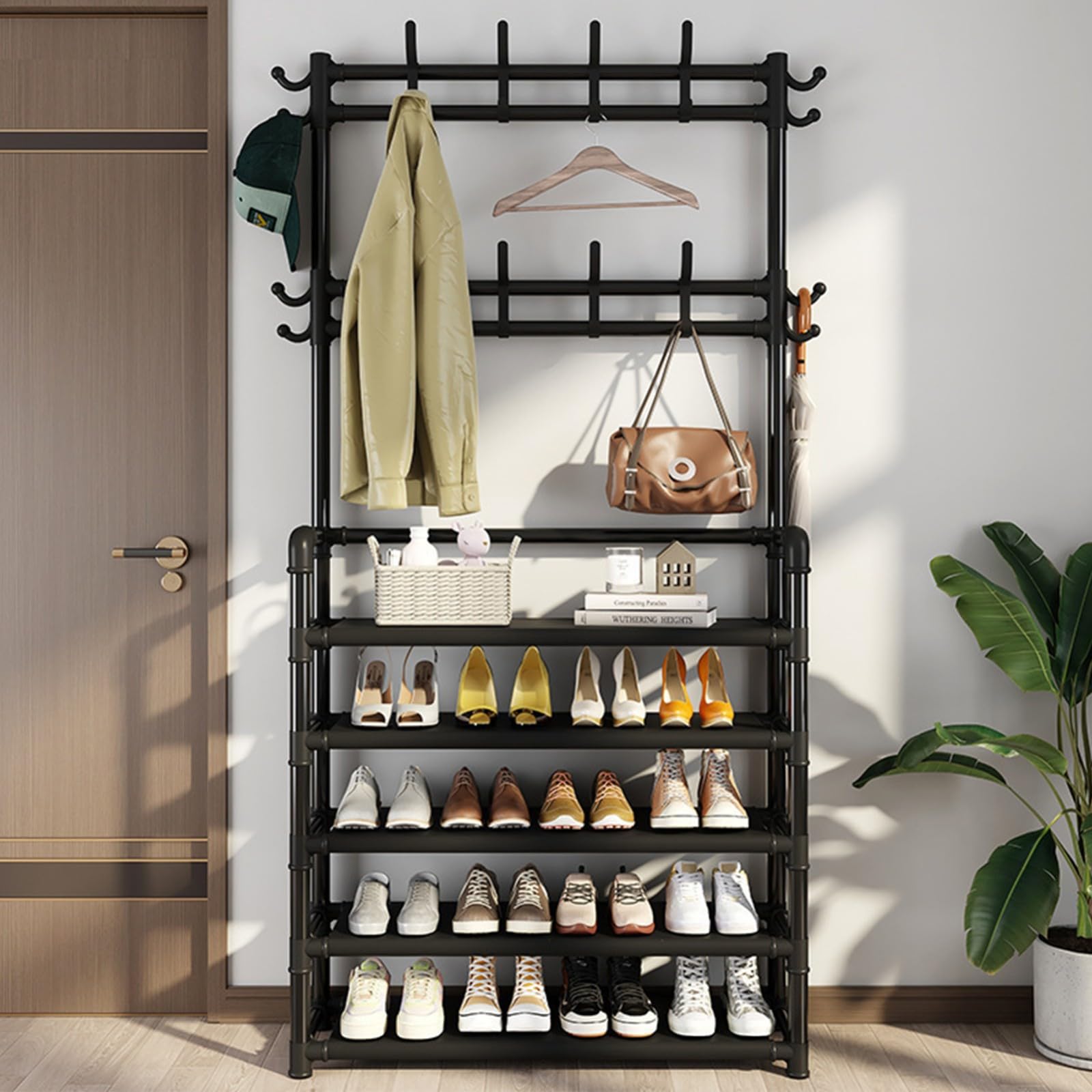 Perchero, Perchero, Banco para Zapatos, Pasillo, Organizador para El hogar, Banco para Zapatos, Estante para armario con Metal estable A, 80 * 26 * 172CM