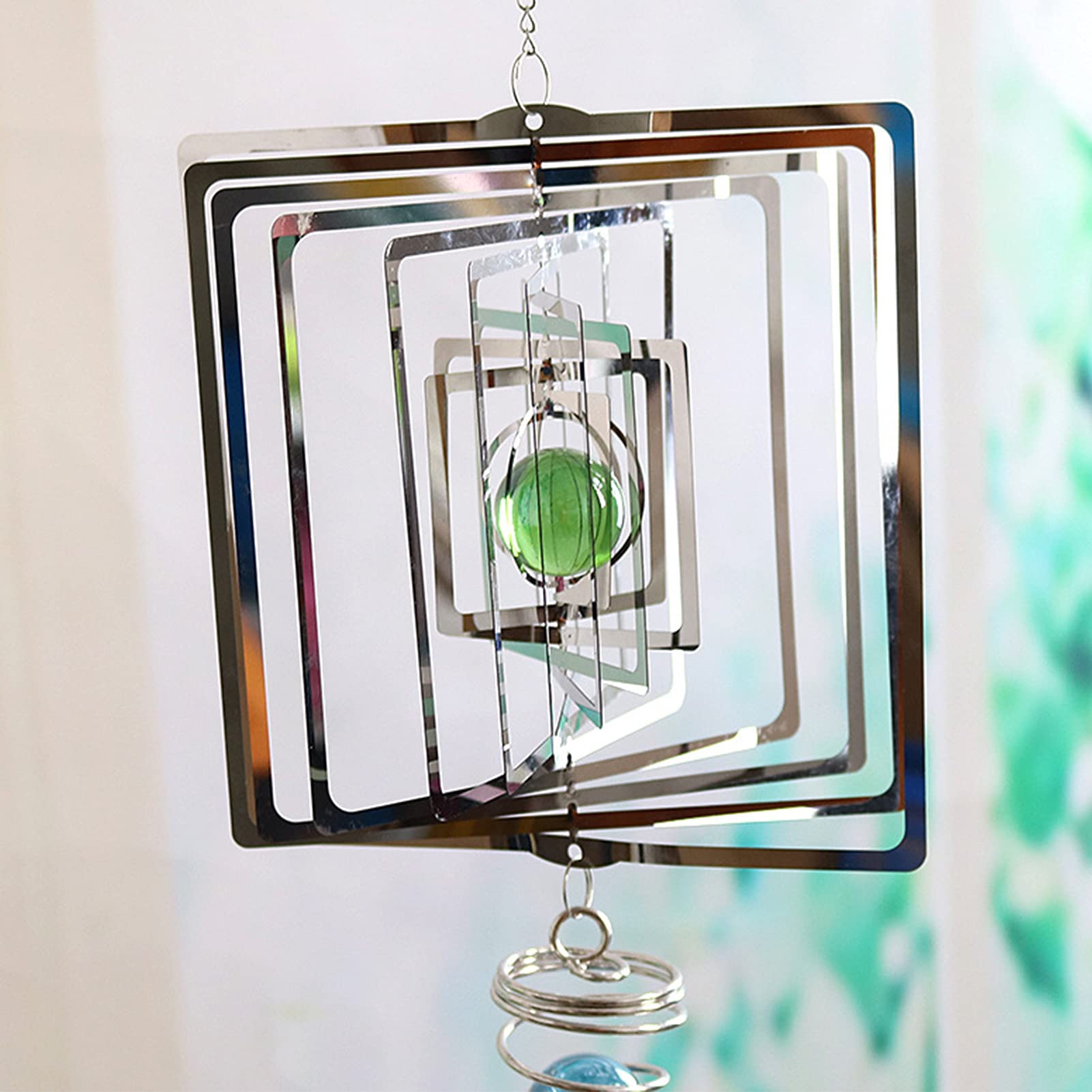 3D-Windspiel aus Edelstahl zum Aufhängen, geometrisches Muster, Metallkunst, kinetische Skulptur für Garten, Raumfenster, lasergeschnittenes Windspiel