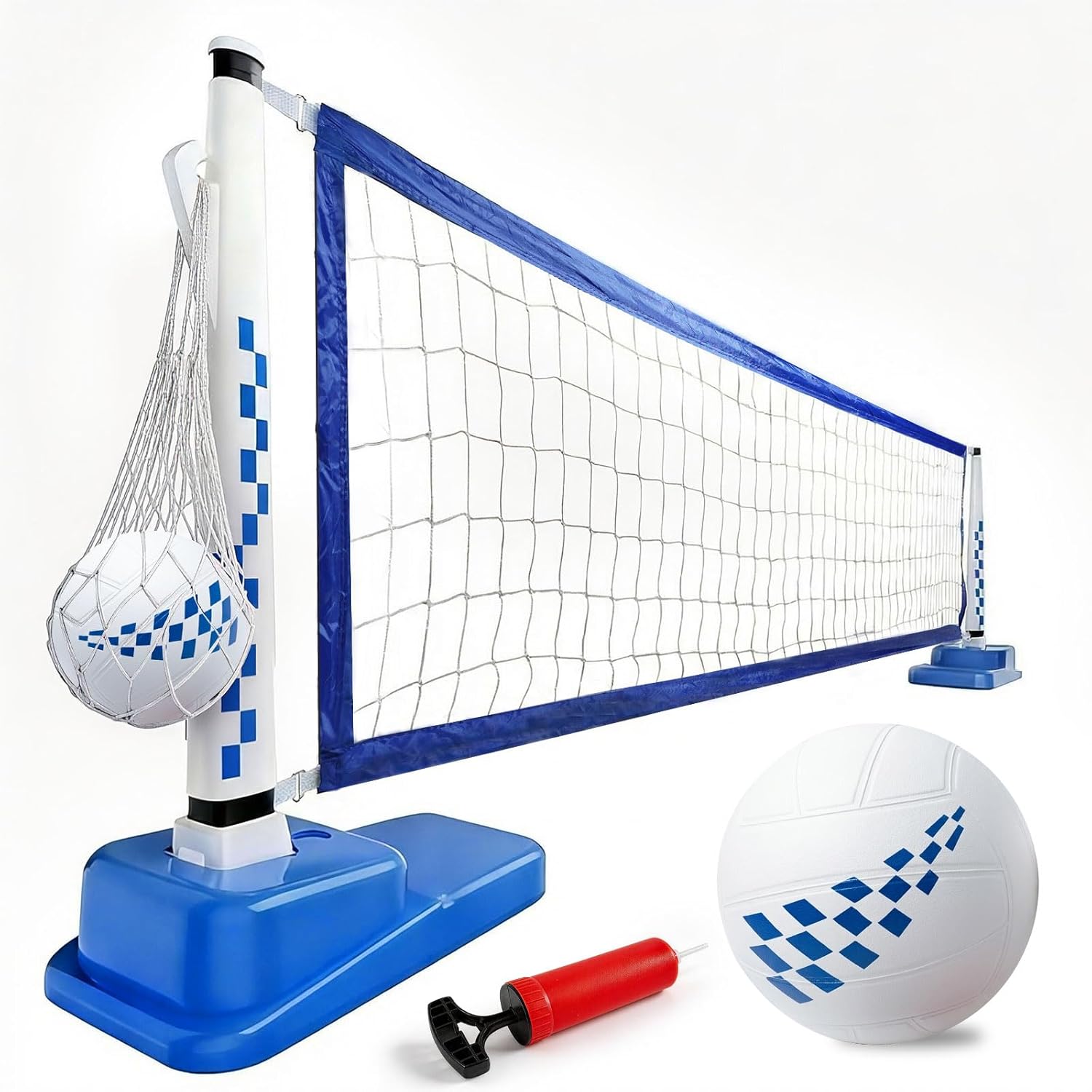 Inground Pool Volleyball Net Set, 15-25FT Adjustable Water Volleyball Kit, Complete System Includes: Pro-Net, Heavy-Duty Bases, 2 Balls & Pump, Summer Outdoor Pool Games for Adults & Kids