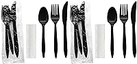 Vista 14 de Party Essentials Paquetes de cubiertos de plástico envueltos individualmente, tenedor/cuchara/cuchillo/servilleta, 50