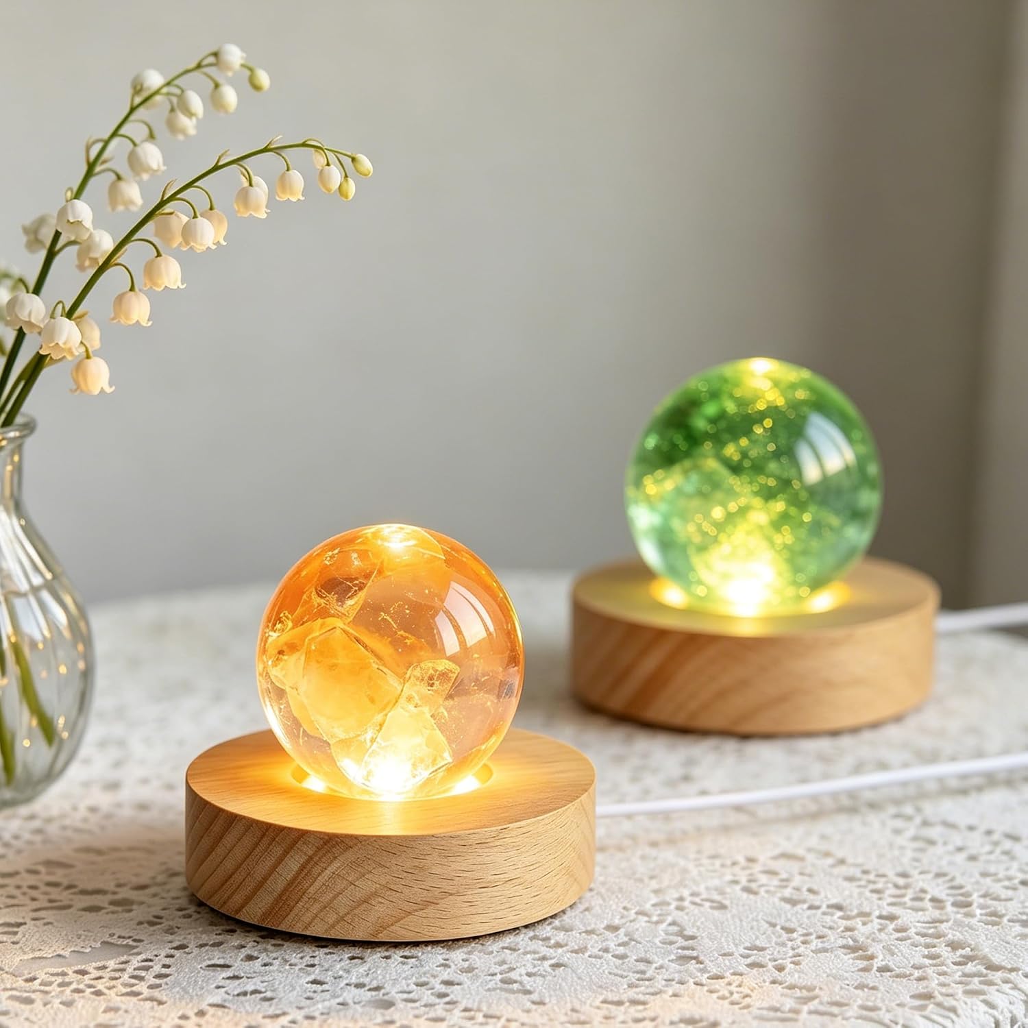 ZEERSHEE 8 Pack Round LED Wooden Display Bases for Crystal, Glass & Resin