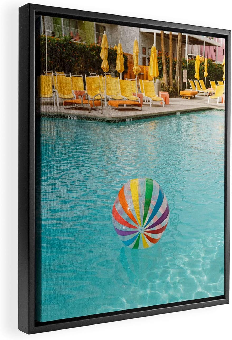 Deny Designs Bethany Young Palm Springs Pool Day Black Framed Art Canvas, 8" x 10", Blue