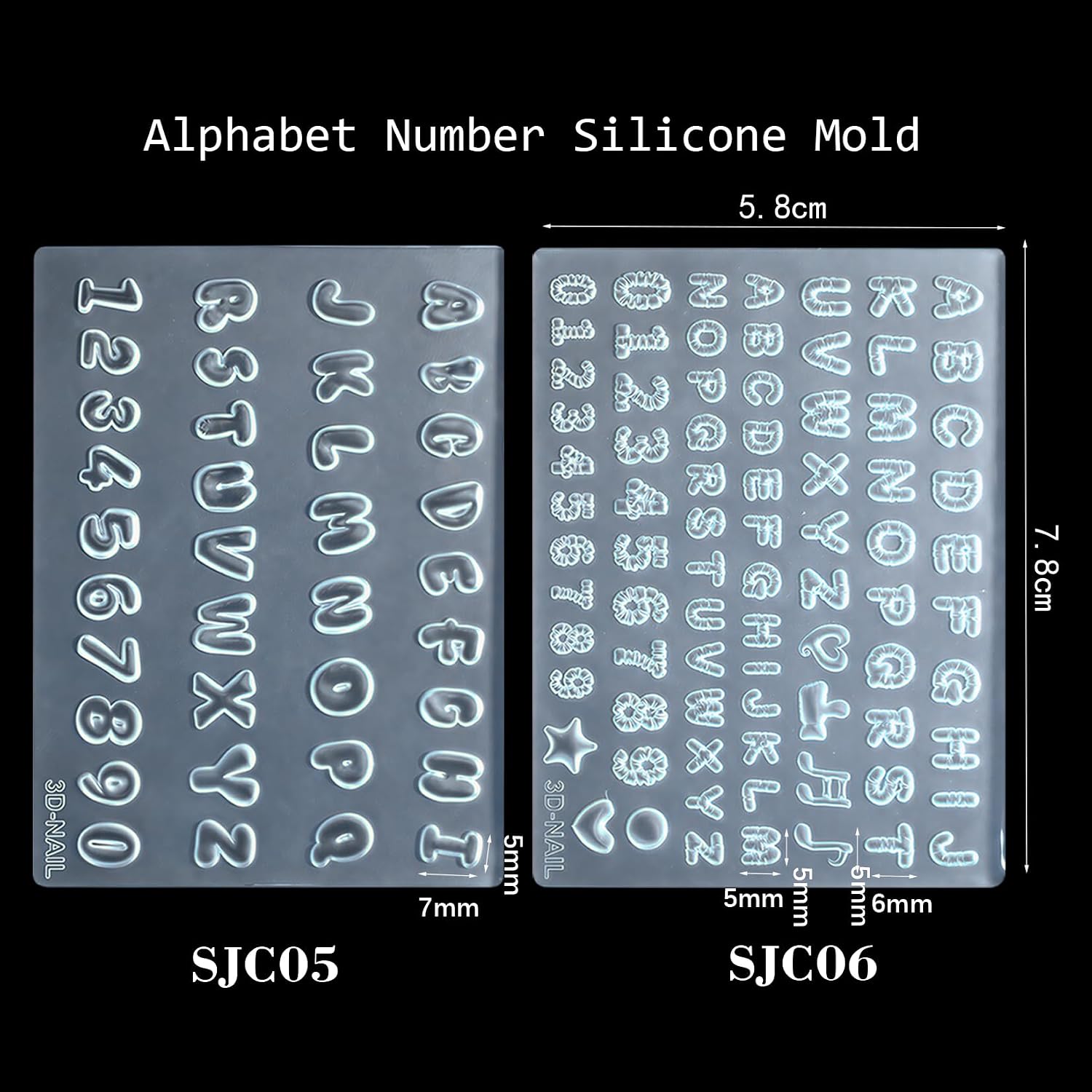 3D Alphabet Number Nail Molds, 2pcs English Alphabet Letter Heart Star Silicone Carving Template Resin Craft Making Tool Mould Nail Charms Molds DIY Manicure Decorations Accessories Nail Art Supplies
