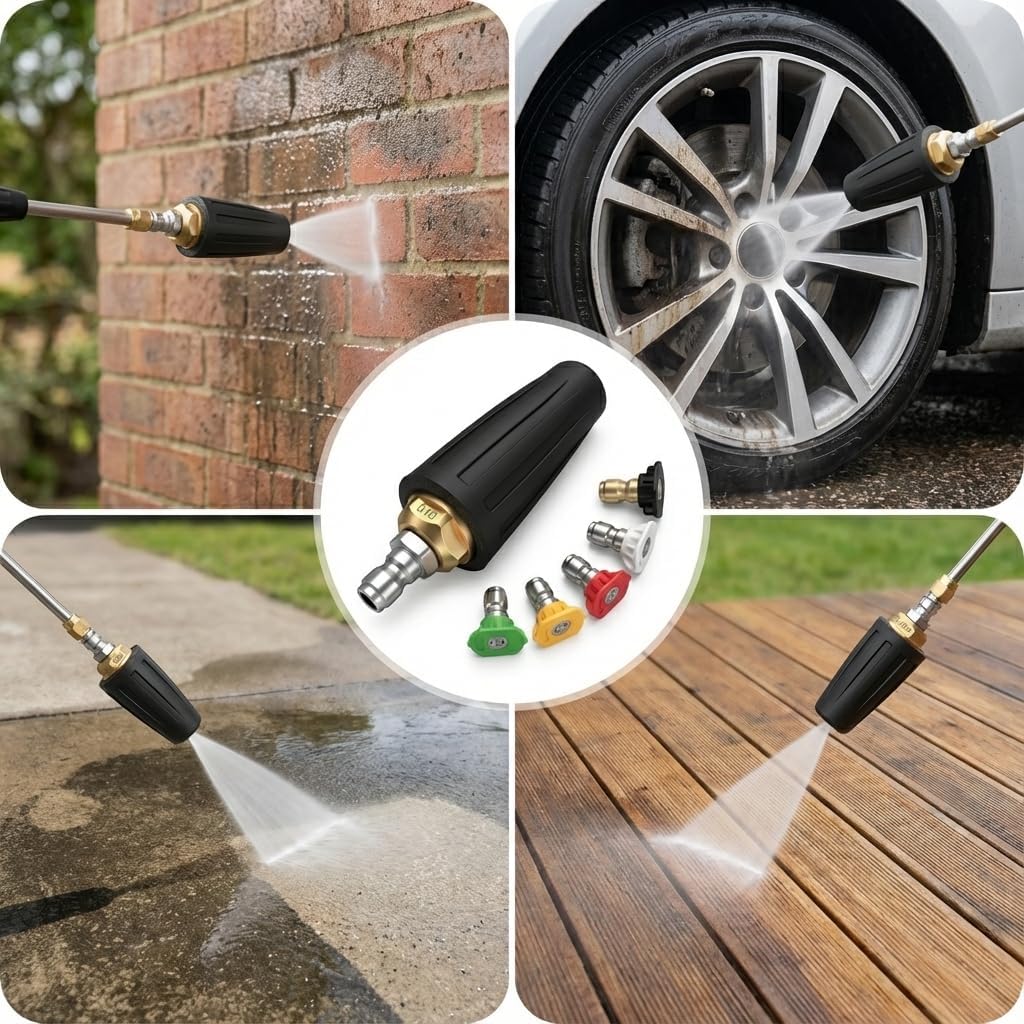 Turbo Nozzle for Car Wash Tips 1/4" Quick Connect with 5 Power Washer Nozzle Tips Kit Multiple Degrees (0, 15, 25, 40, 65, Rinse1)