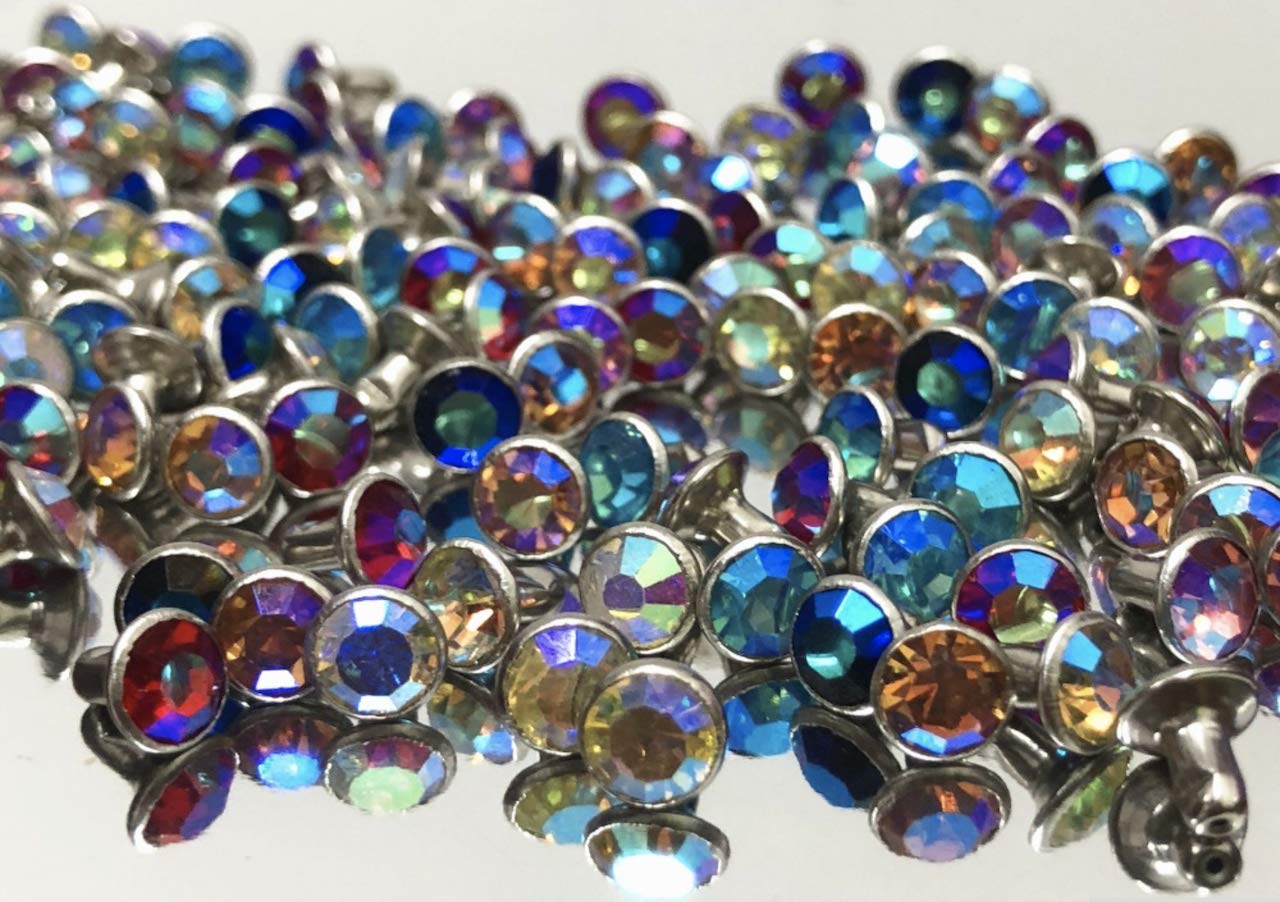 50sets 6mm Mixed Colors Rhinestone Rivets Studs Nailhead Rock Biker Punk DP210