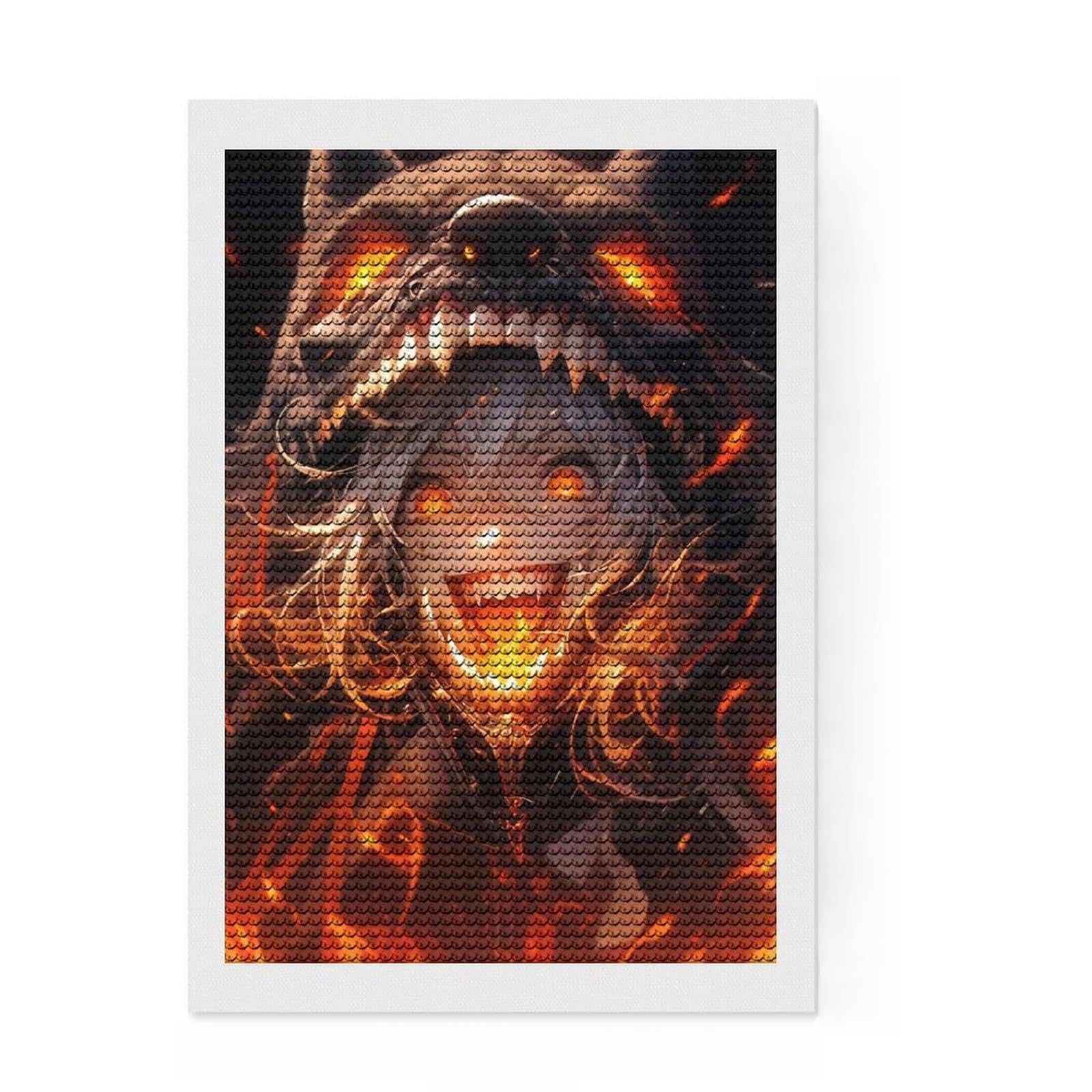 Junmoney Fiery Wolf Girl Diamond Painting Set 8"x12", Christmas Gift, Adhesive Canvas, Vintage Style Decor, Canvas Picture, Round Gems