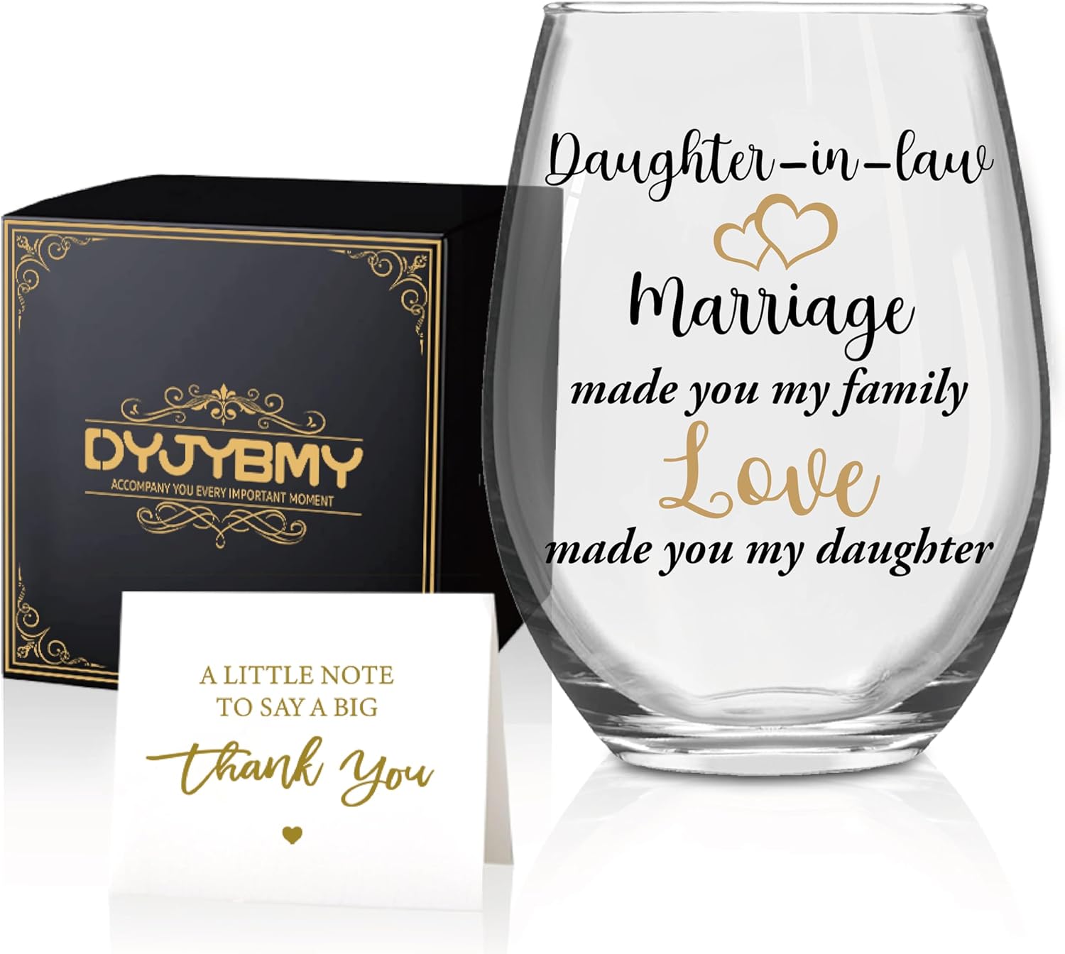 DYJYBMY Daughter-In-Law Marriage Made You My Family Stemless Wine Glass With Gifts Box, Fun Anniversary Wine Tumbler For Women, Wedding Housewarming Engagement Bridal Shower Gifts For Daughter-In-Law