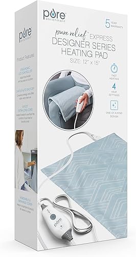Miniatura 7 de Pure Enrichment PureRelief Express Designer Series - Almohadilla térmica eléctrica de 12 x 15 pulgadas, calentamiento rápido con 4 ajustes de calor,