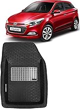 4.5D Car Floor Tray Foot Mats Compatible with Hyundai Elite i-20 (2014-2017),PVC Material, Washable, Black Color, Complete Set of 3 Pieces