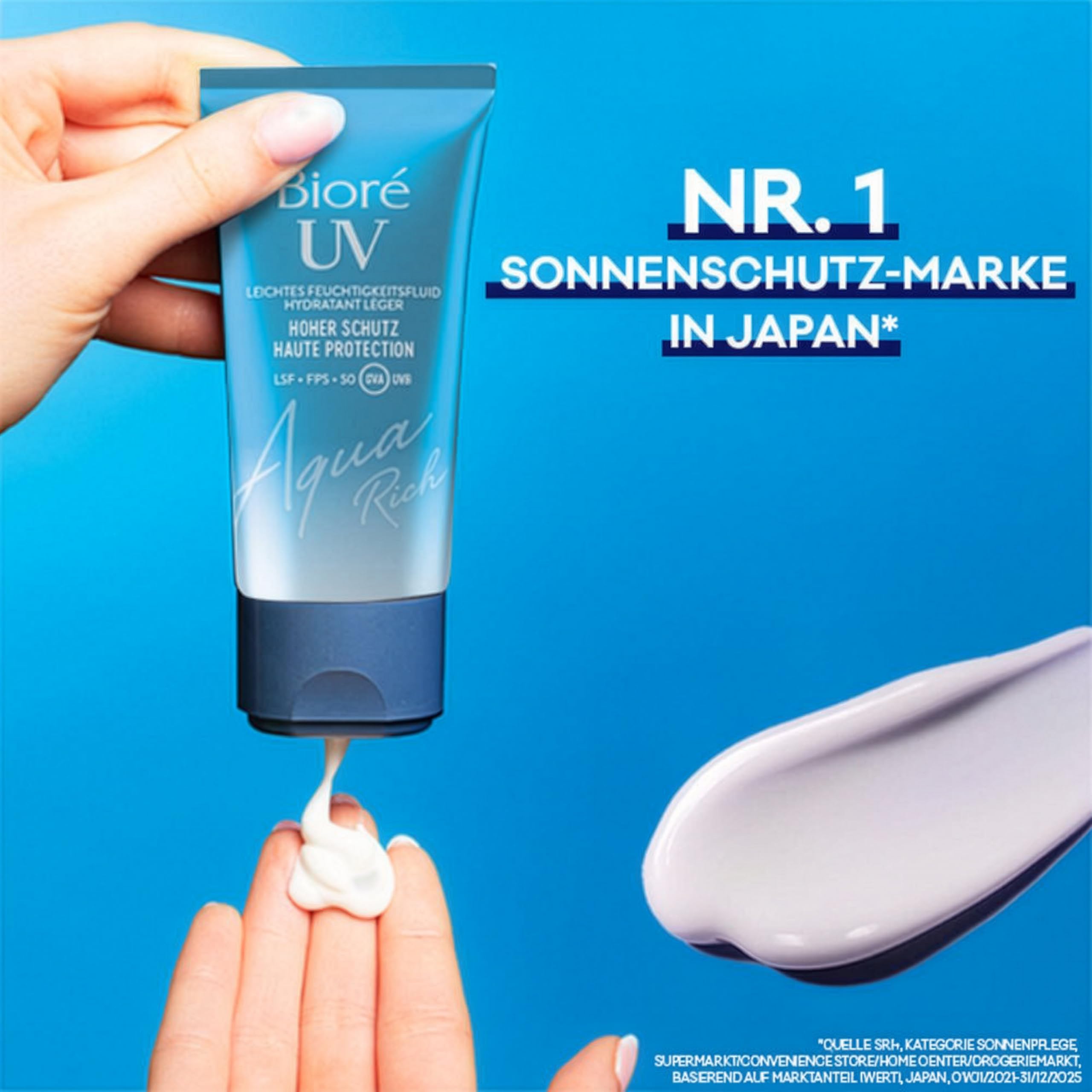Biore Aqua Rich UV – lekki płyn nawilżający do twarzy – ochrona przed słońcem – współczynnik ochrony przeciwsłonecznej LSF 50 – UVA/UVB – działa pod makijażem – nie natłuszcza