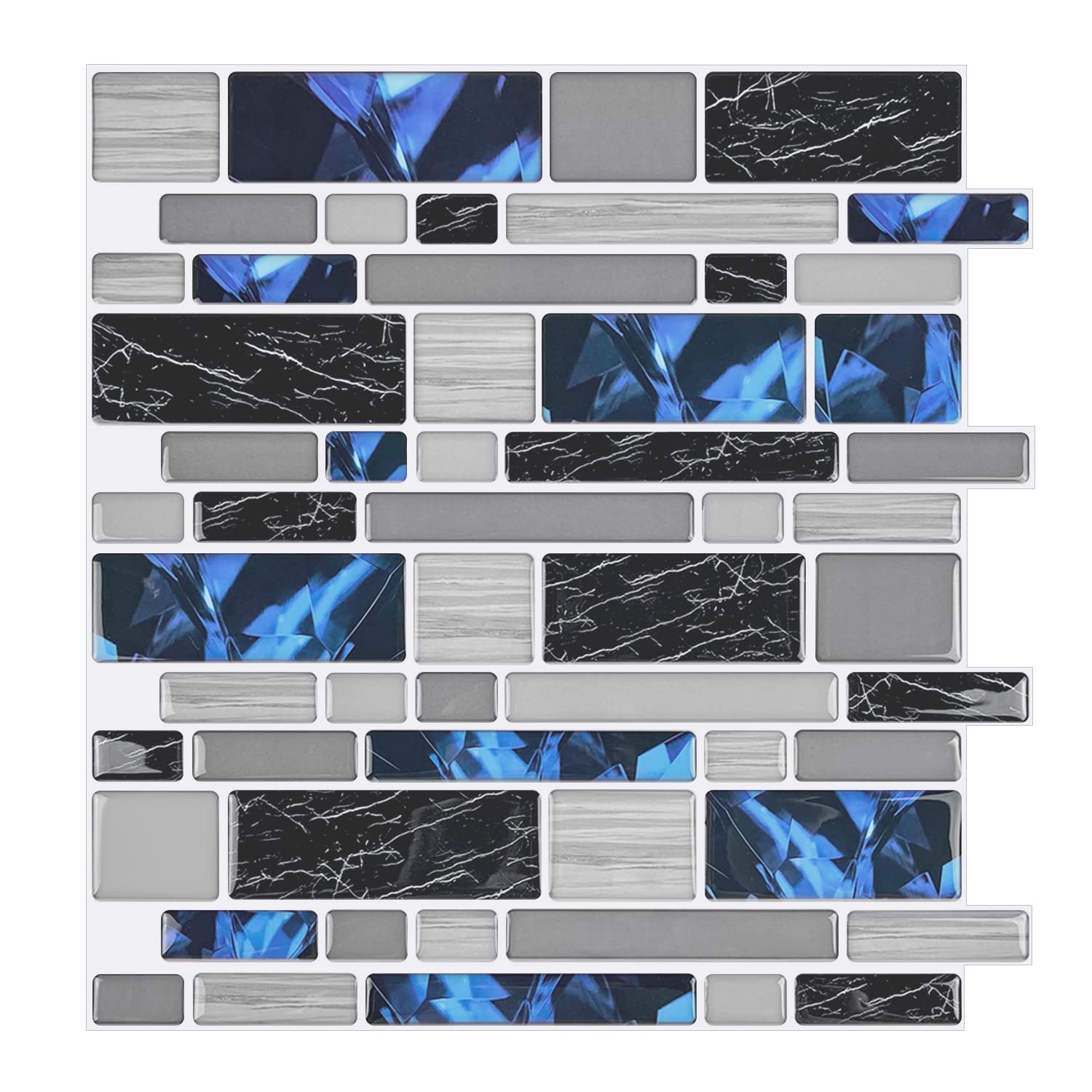 STICKGOO 10-Sheet Marble Look Peel and Stick Wall Tile, 12"x12" Premium Self Adhesive Tiles Kitchen Stick on Backsplash,Black&Blue