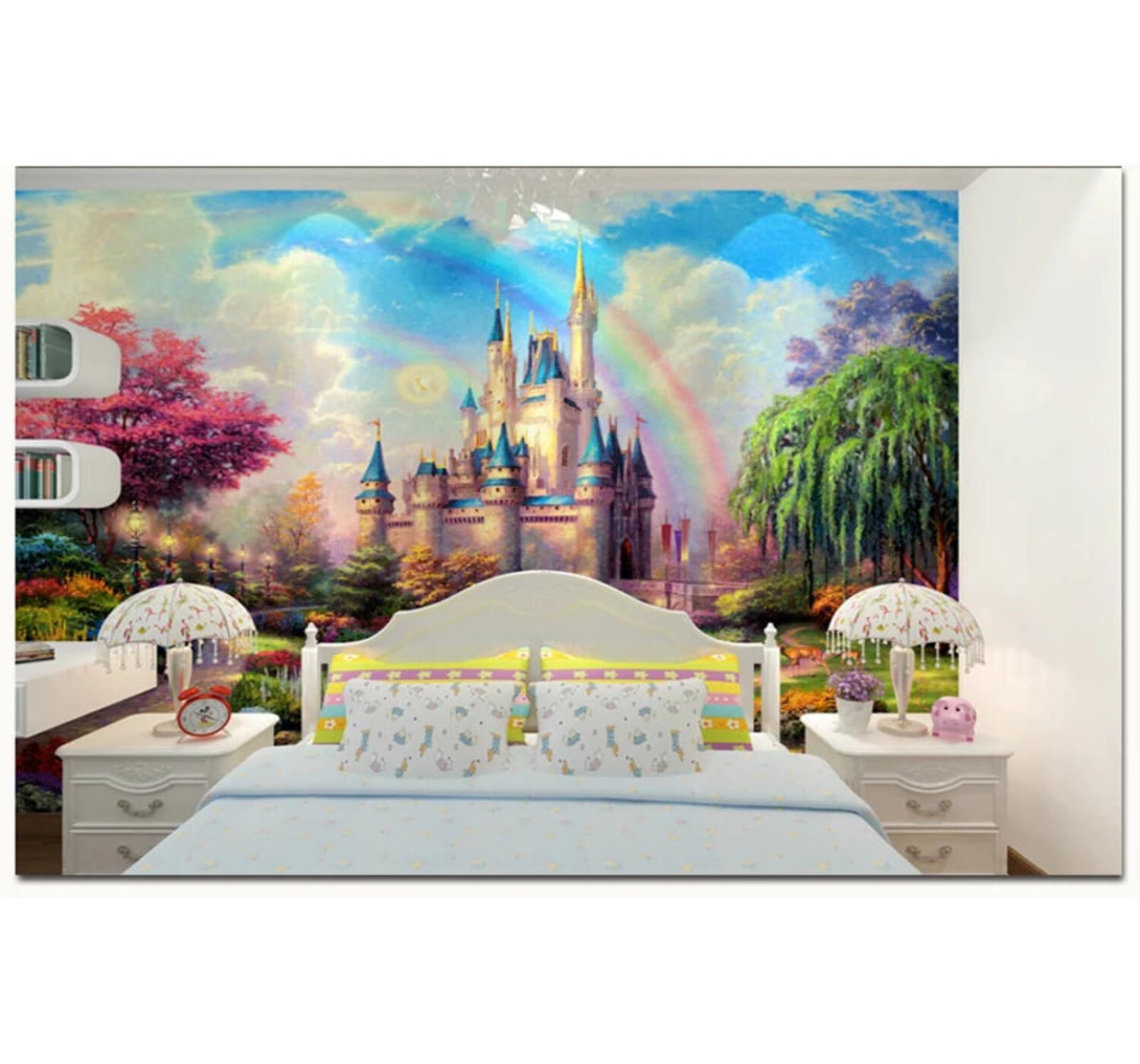 Tzxztt Beautiful Dreamy Castle Rainbow Scenery Modern 3D Wallpaper Premium Textured Silk Neutral Tones Material Ideal for Living Room Bedroom-200cm×140cm