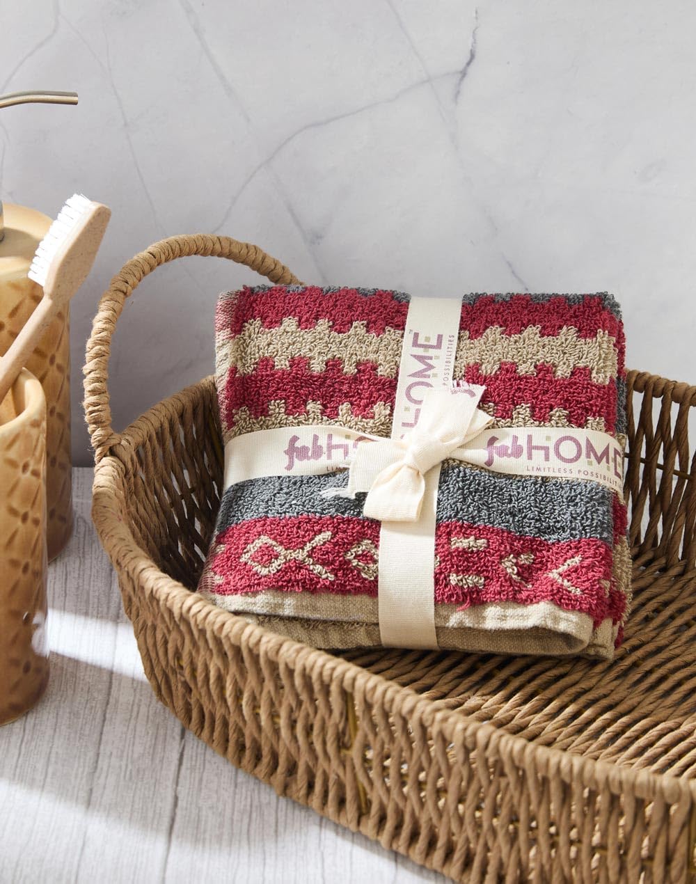 Fabindia Red Cotton Woven Face Towel Set of 2-image-40
