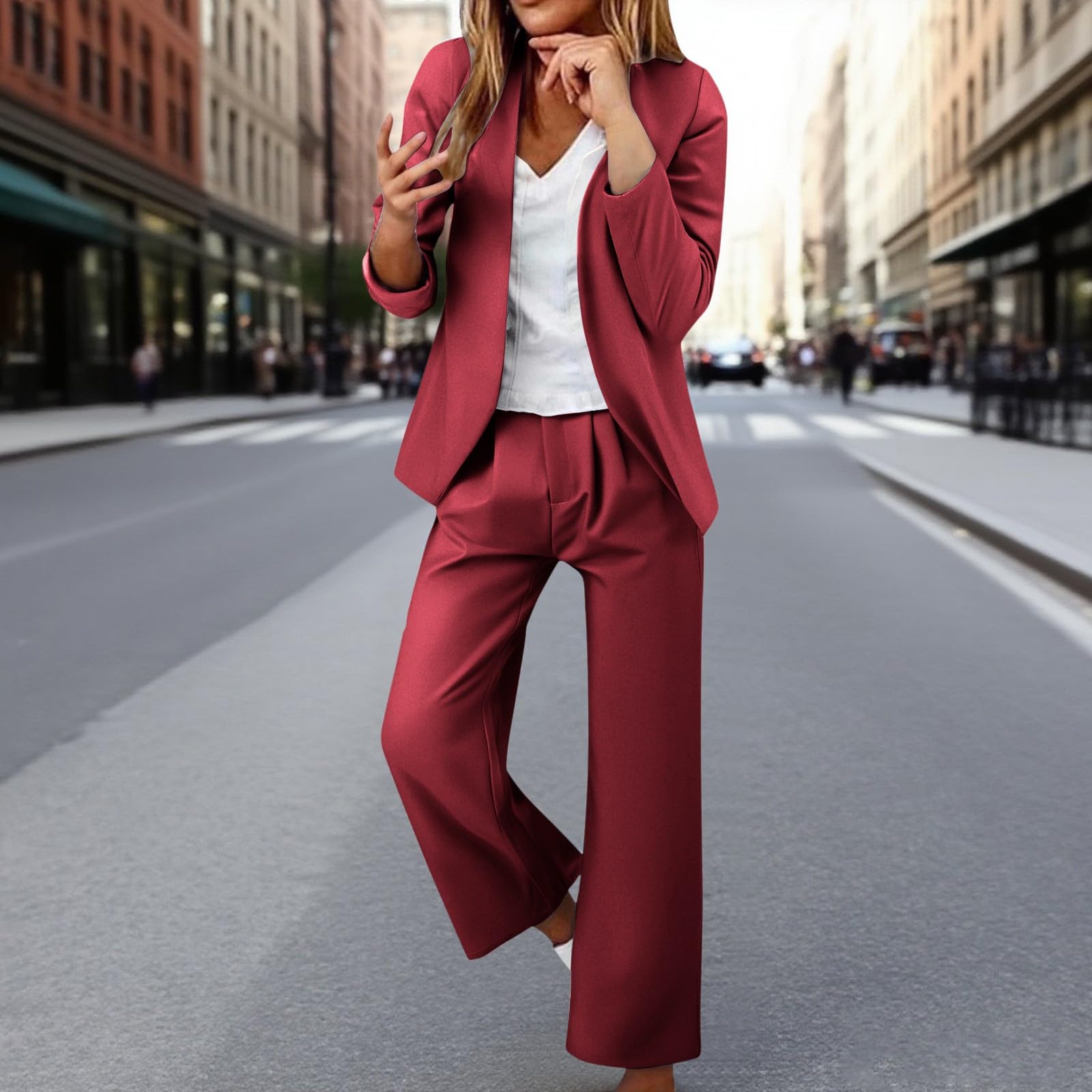 Abiti casual eleganti da donna, abiti eleganti per le donne taglie forti autunno – elegante set da lavoro per ufficio ufficio moda tinta unita abito a maniche lunghe comodo blazer cappotto e pantaloni