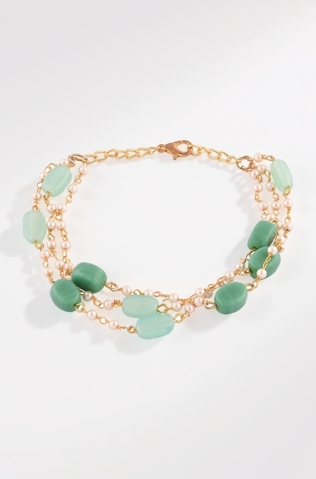 Green Multistrand Beaded Ethnic Bracelet For Women-ZPFK13619