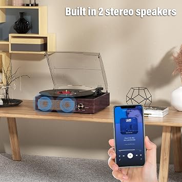 Vinyl Record Player Turntable with Built-in Bluetooth Receiver & 2 Stereo Speakers, 3 Speed 3 Size Portable Retro Record Player for Entertainment and Home Decoration
