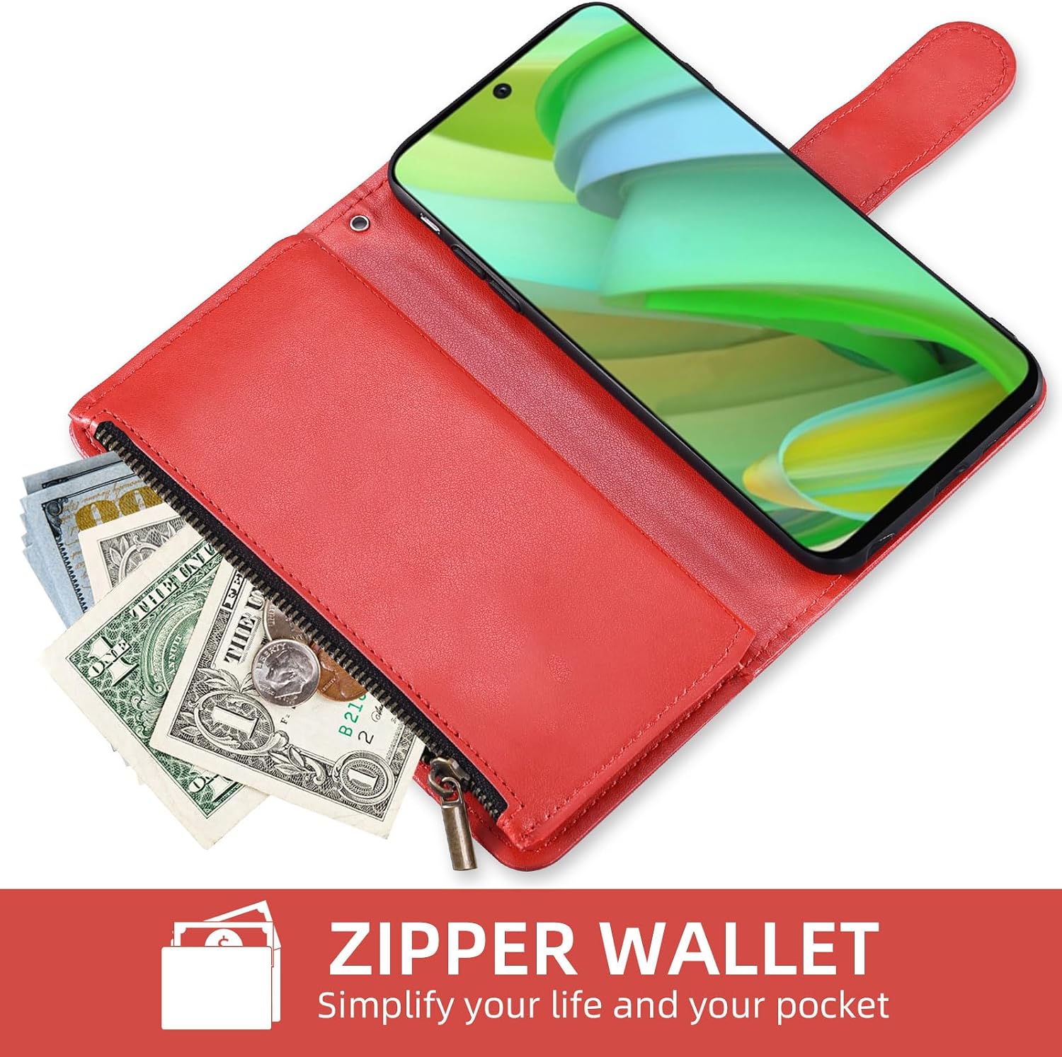 Asuwish Phone Case for Motorola Moto G Power 5G 2023 Wallet Cell Cover with Screen Protector Lanyard Wrist Strap Mandala Flower Flip Zipper Card Holder Slot Stand GPower G5 Women Girls Red image 5