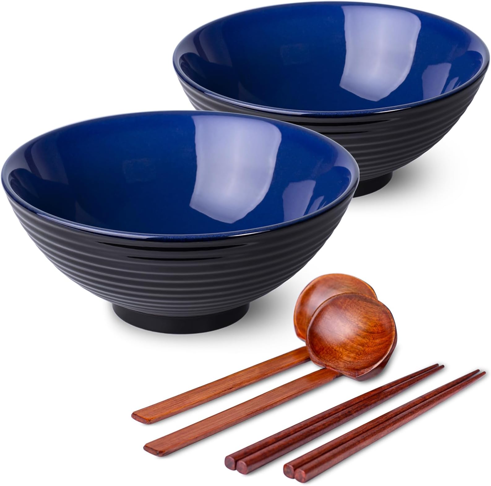 Japanese Style Ramen Bowls (Set Of 2) – High Ceramic Noodle & Rice Bowls, Microwave & Dishwasher Safe (7.5 Inch)