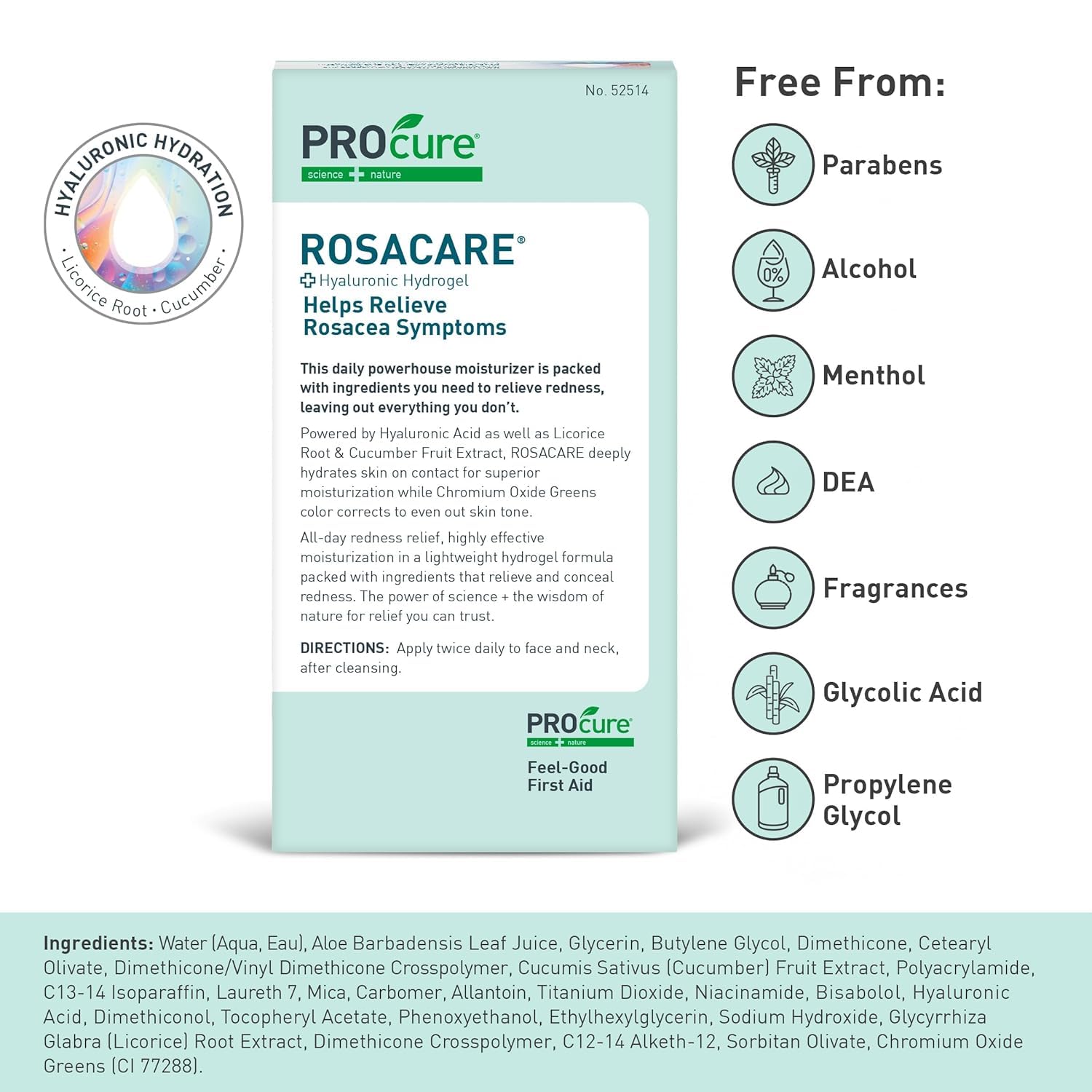 PROcure Rosacare CC Hydrogel 2-Pack – Color-Correcting Redness Relief with Hyaluronic Acid, Licorice Root & Cucumber for Sensitive Skin – 2 x 2 fl oz