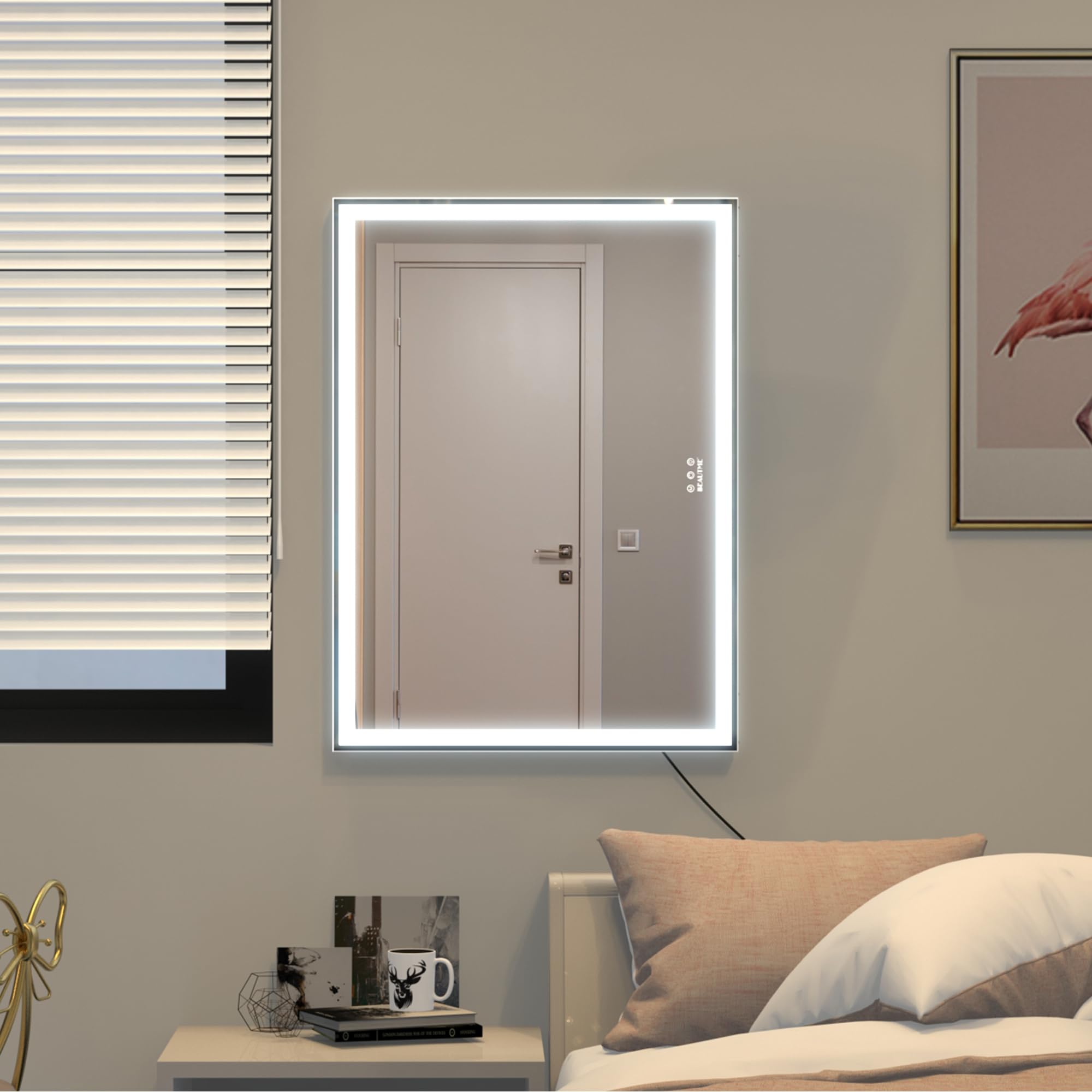 BEAUTME Miroir de courtoisie avec lumières pour table et dressing, miroir de maquillage éclairé Hollywood pour chambre à coucher (920 x 150 x 680 mm) | Miroir grossissant 10x, réglage de la luminosité en continu, 3 options de montage flexibles pour coiffe