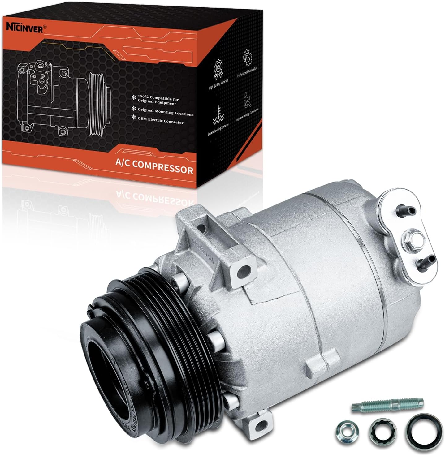 Air Conditioning Compressor & A/C Clutch Air Conditioning Compressor 2008-2012 fit for Chevrolet for M-alibu 2.4L 2008-2010 for Chevrolet C-obalt 2.0L AC Compressor with Clutch
