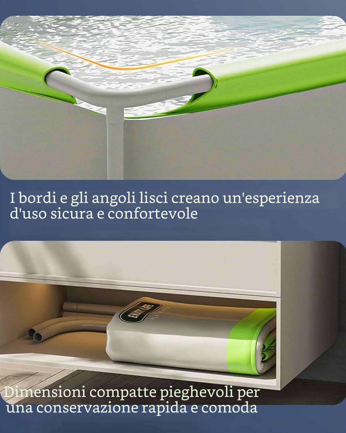 Piscina con struttura in metallo, piscina fuori terra rettangolare con telaio in acciaio, PVC resistente, non gonfiabile, facile da montare per cortile e giardino