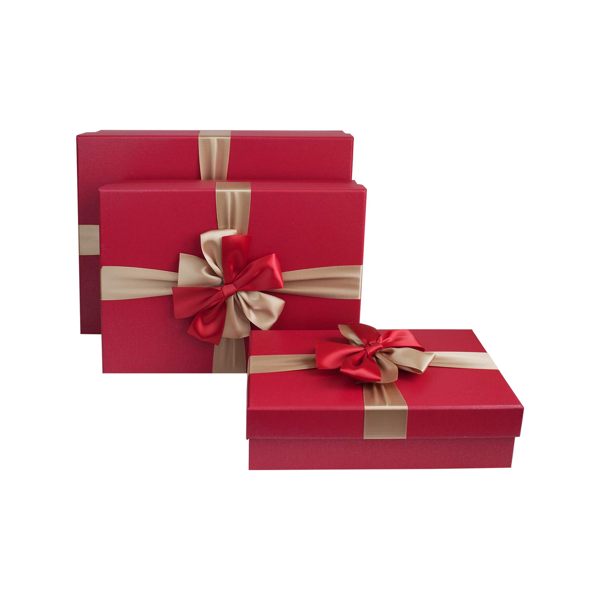 Emartbuy Set Von 3 Starre Geschenkbox, Himbeer-Rote Box mit Deckel, Innenseite Bedruckt und Band