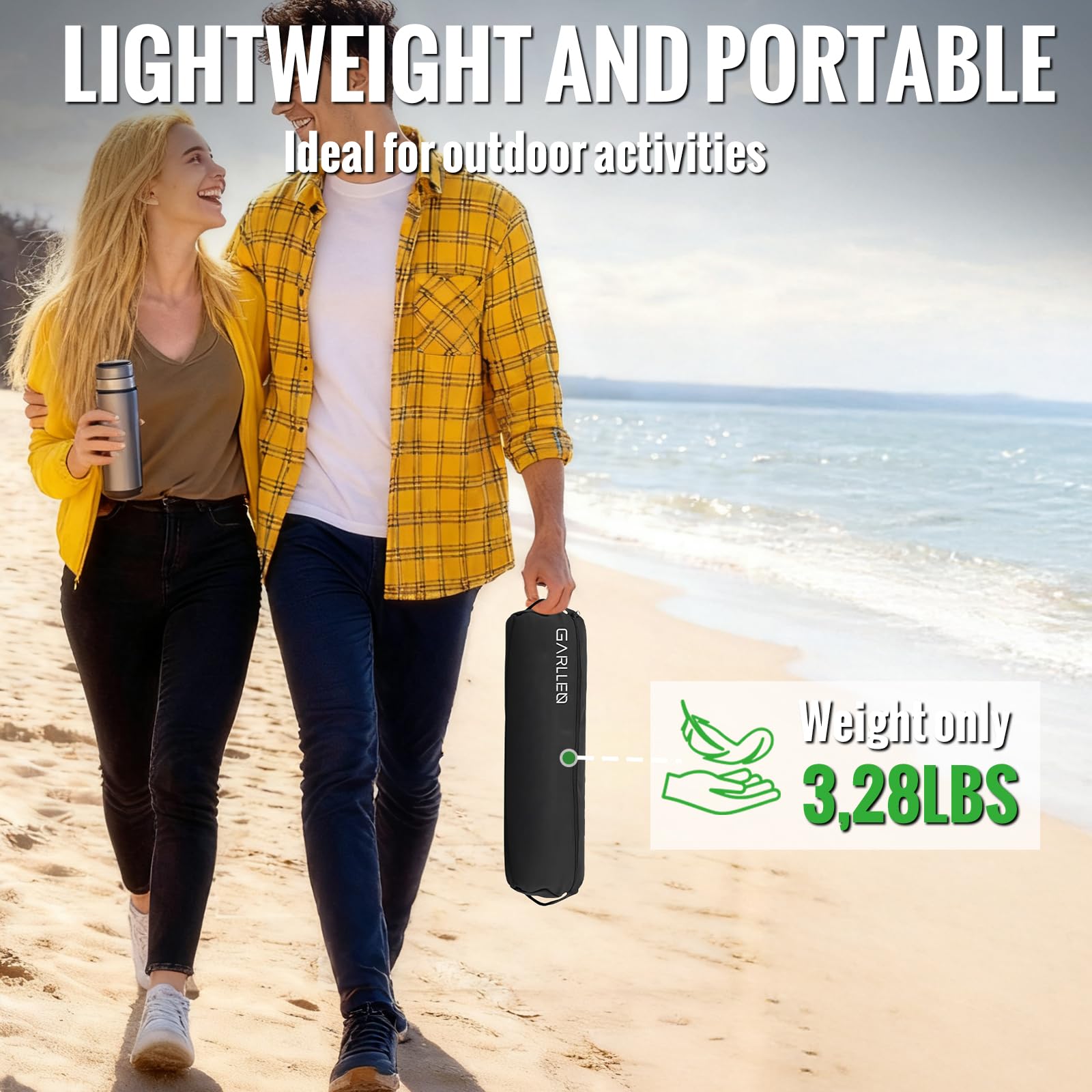 GARLLEN Mesa de camping plegable, mesa de playa compacta ultraligera con mesa de tela, mesa de viaje portátil de aluminio con portavasos y red de almacenamiento para arena, camping, al aire libre