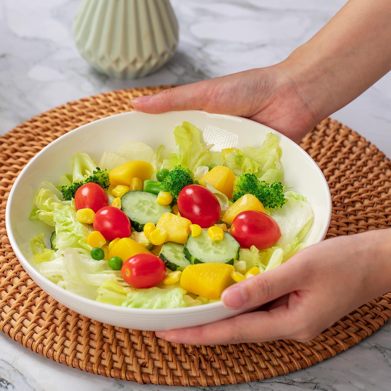 Pastateller Groß 4er Set,Tief Suppenteller Set Ø 22 cm,Salatteller, Servierteller,Nudelschalen, Ramenschalen, große Salatschalen,Mehrzweckschalen für Nudel, Pasta, Salat,Obst