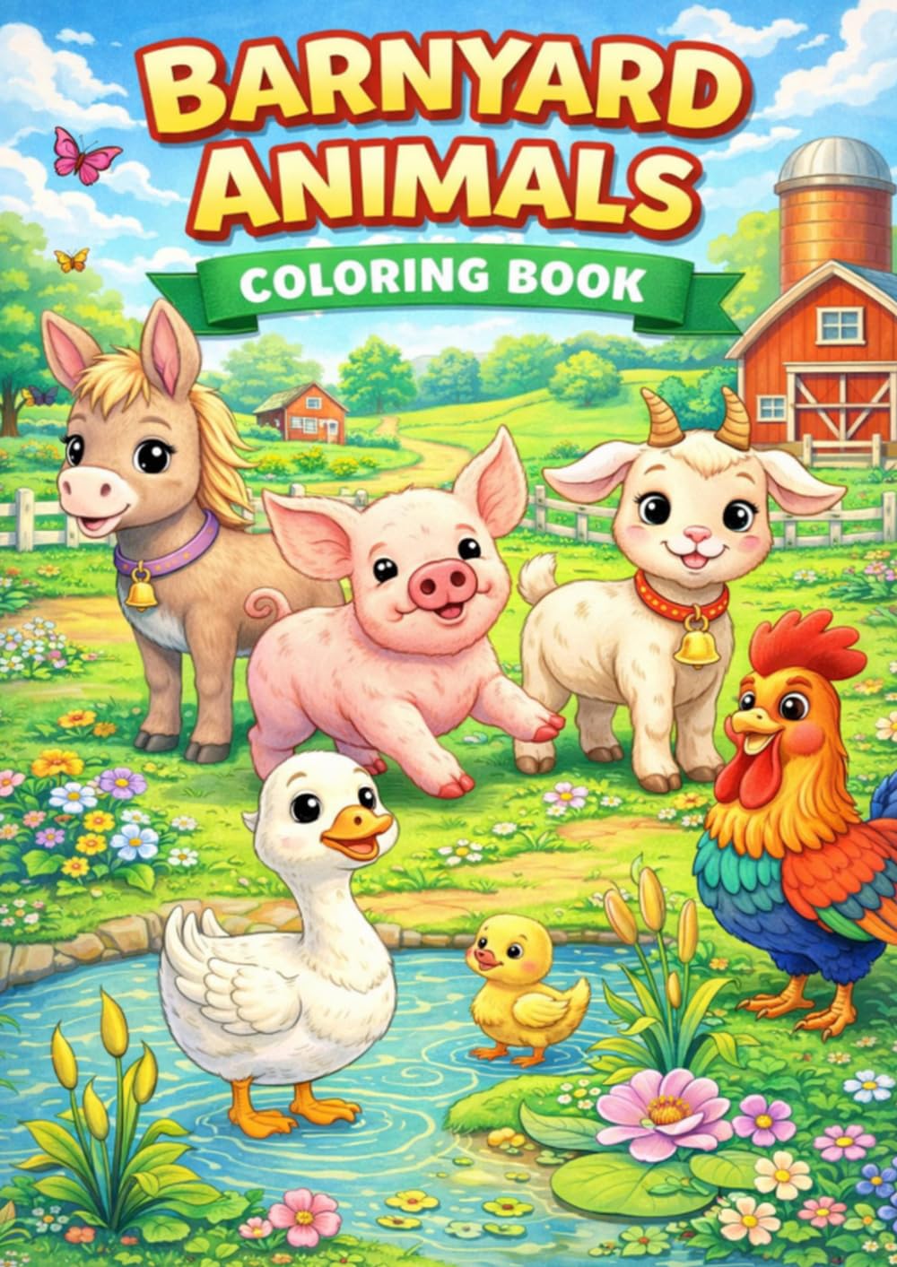Barnyard Animals Coloring Book: 50 Original Farm Illustrations for Kids -Jumbo 8.27" x 11.69" Pages -Single-Sided Designs for No Bleed-Through -Perfect for Crayons, Markers & Colored Pencils