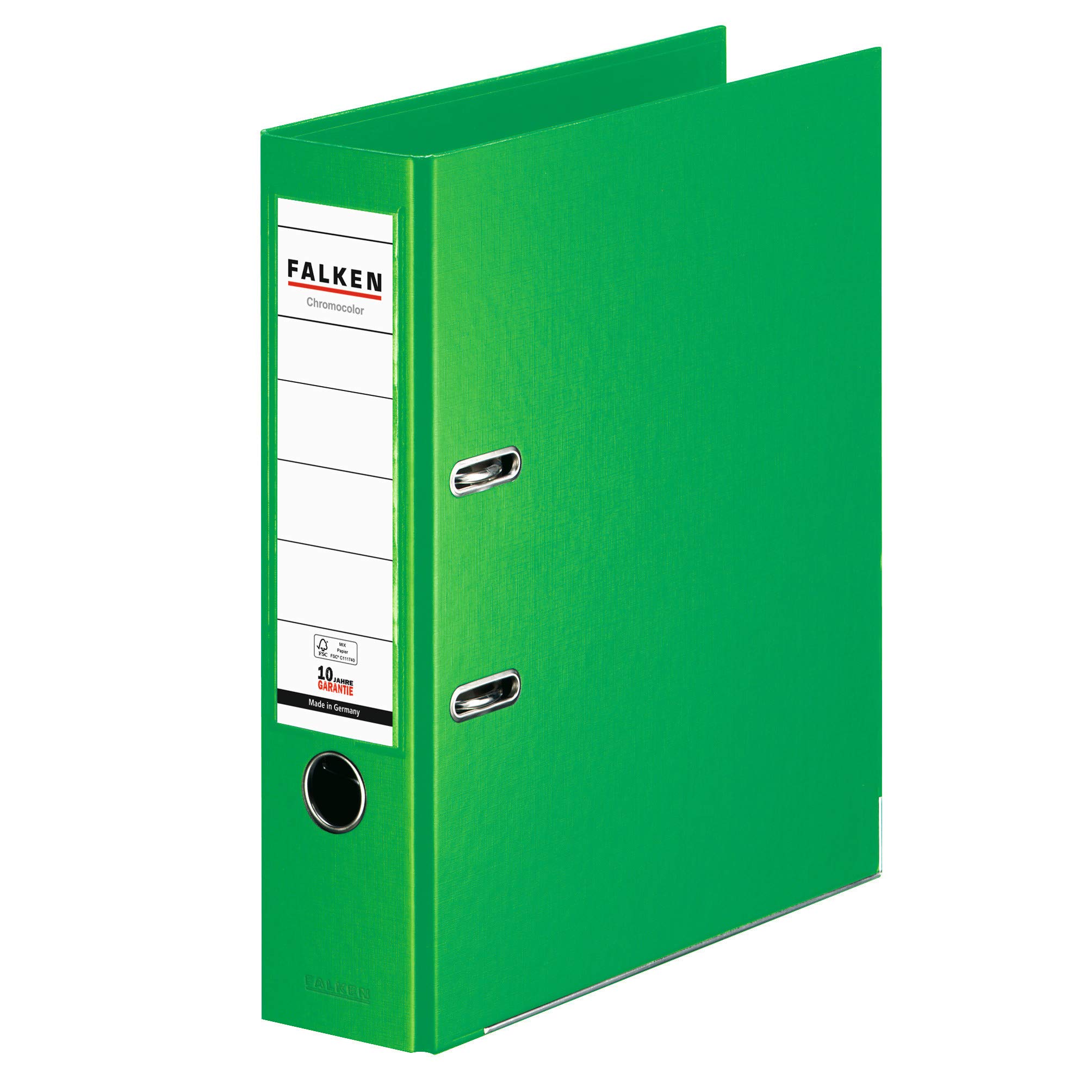 Falken lot de 10 classeurs Chromocolor. 8 cm DIN A4 vert clair pastel. Fabriqué en Allemagne. Classeur à anneaux, à lettres, de bureau, en plastique.