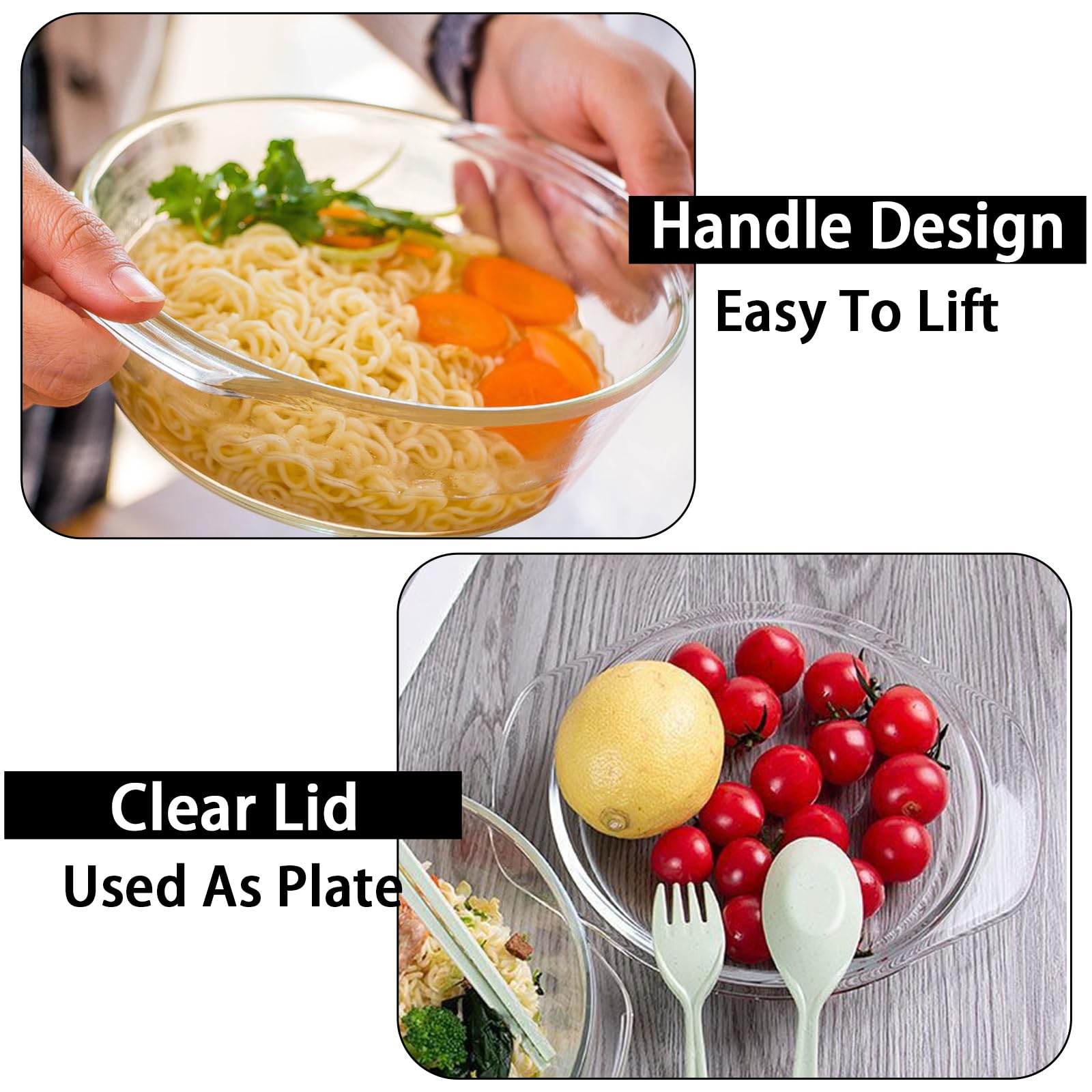 Lot de 2 petites cocottes rondes en verre de 0,7 l avec couvercle, 16 cm, plat de cuisson individuel en verre résistant au four pour aliments, pâtisserie, service