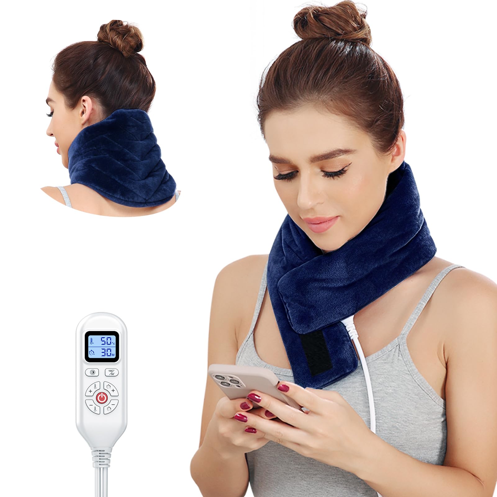 JOBYNA Coussin Chauffant Cervicales Électrique, Coussin de Thermothérapie pour Soulager la Douleur, Chauffage en 5 Secondes, 30℃ à 70℃, Lavable en Machine, Affichage Numérique