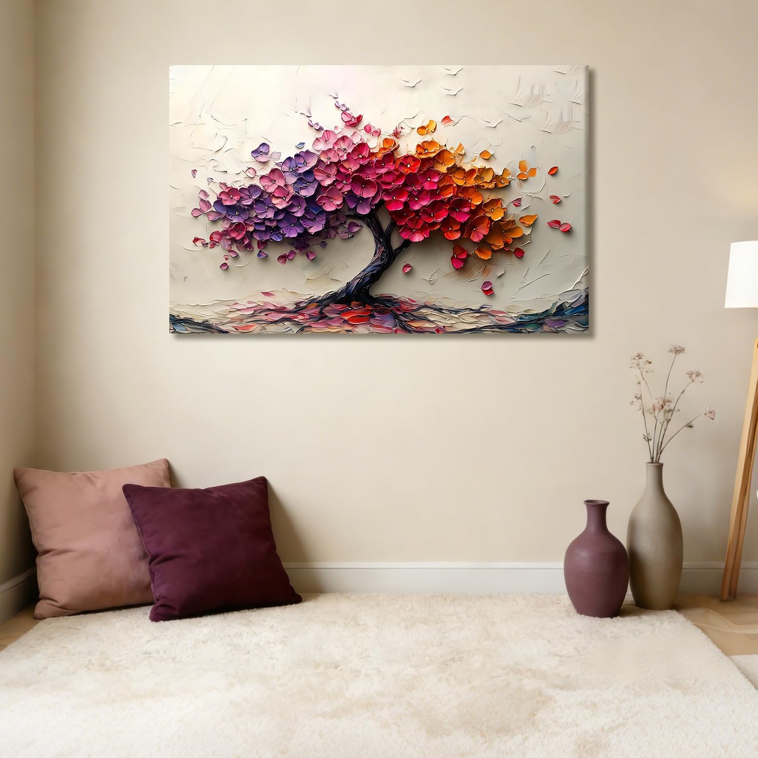 eeynaqq tree of life wall art colorful floral tree picture canvas print modern abstract artwork posters 24x16 inch plant aesthetics wall decor painting for living room bedroom office crimson tree of life 24"l x 16"w