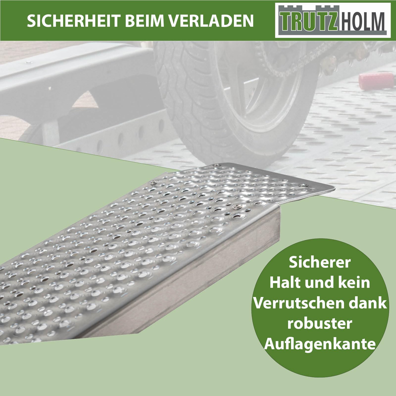 TRUTZHOLM 1x Auffahrrampe Alu Länge 250 cm Traglast 500 kg Verladerampe für Motorräder Maschinen