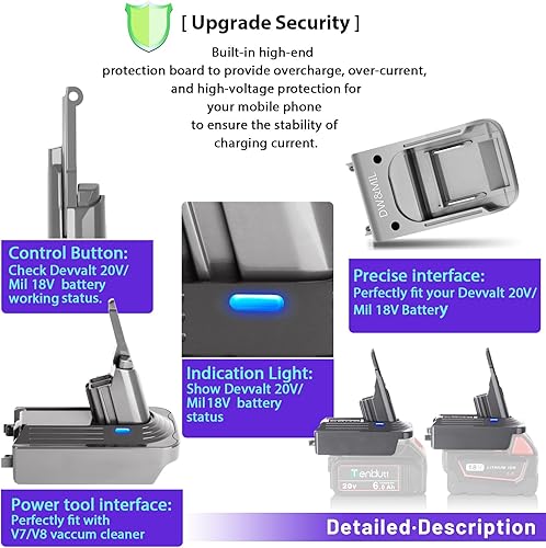 Miniatura 5 de TenHutt Repuesto para adaptador de batería V7V8, conversión para batería de litio Devvolt 20VMil 18V a aspiradora V7+V8, reemplazo para aspiradora