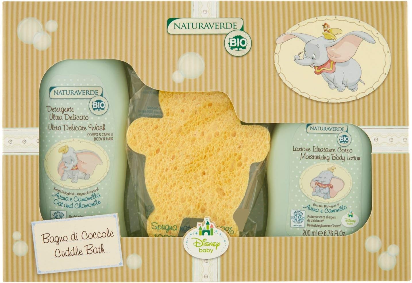 Disney Baby BIO ICEA Eco Bio Cosmetics Dumbo Baby Bath Gift Set, 3-Piece