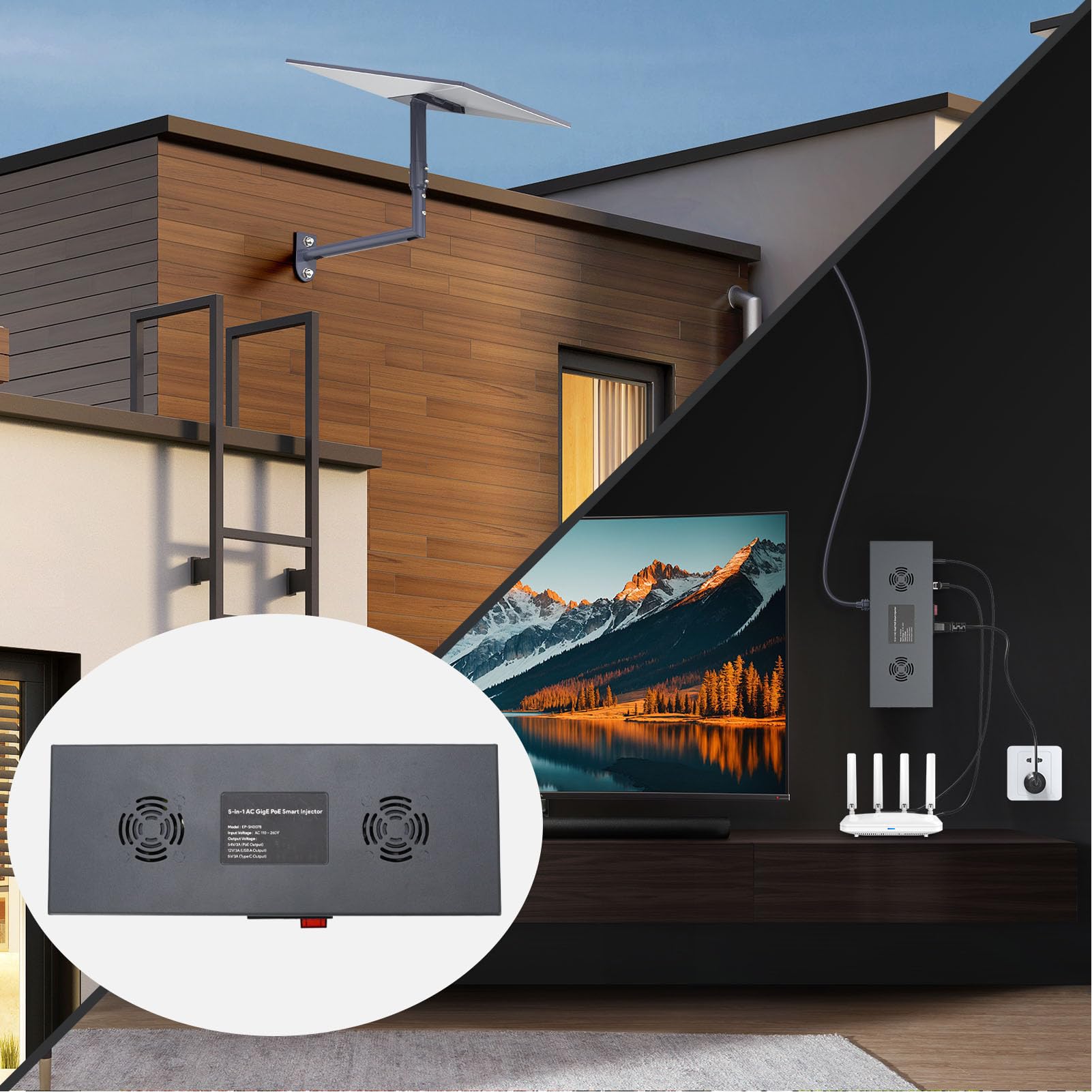 Marhynchus Iniettore Poe, Adattatore per Iniettore Power Over Ethernet Iron Gigabit con Uscita 180 W per Sistemi di Terza Generazione e Dispositivi Ad Alta Potenza (Spina europea)